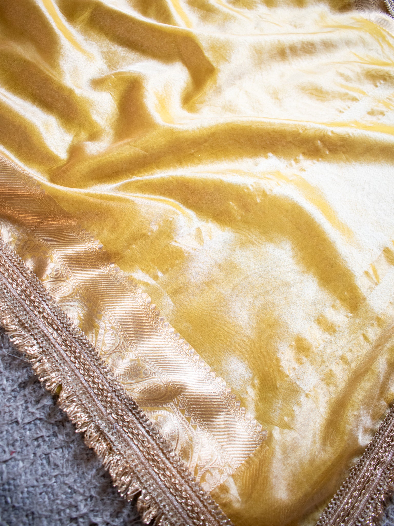 Banarasi Tissue Saree With Lace Border - Golden