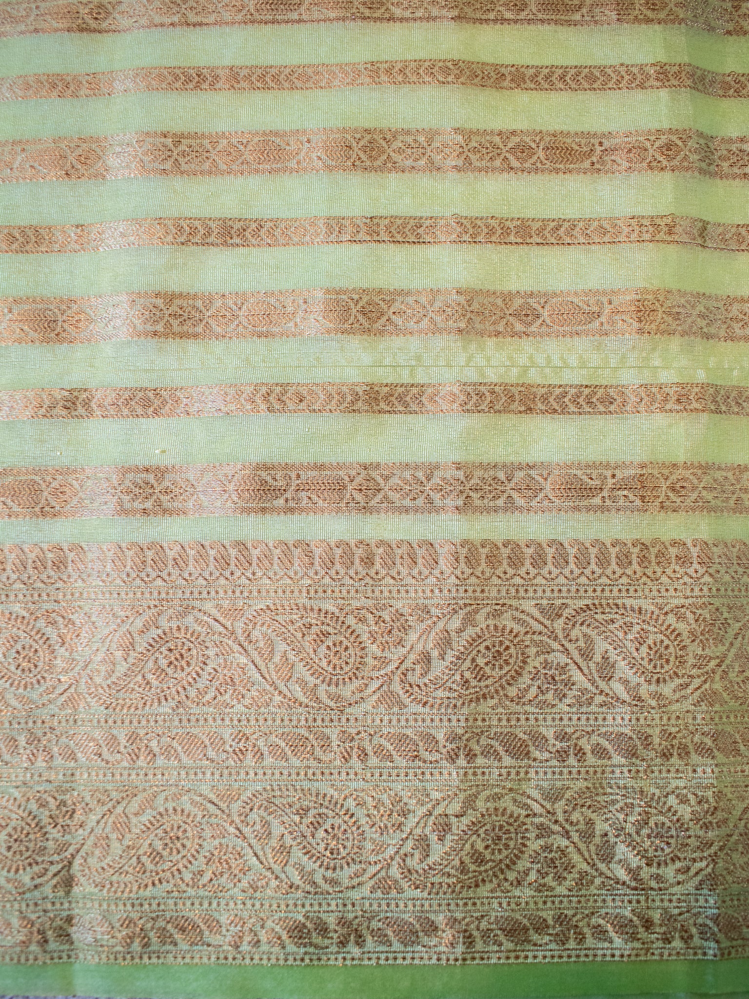 Banarasi Semi Cotton Saree Antique Weaving &  Border- Green