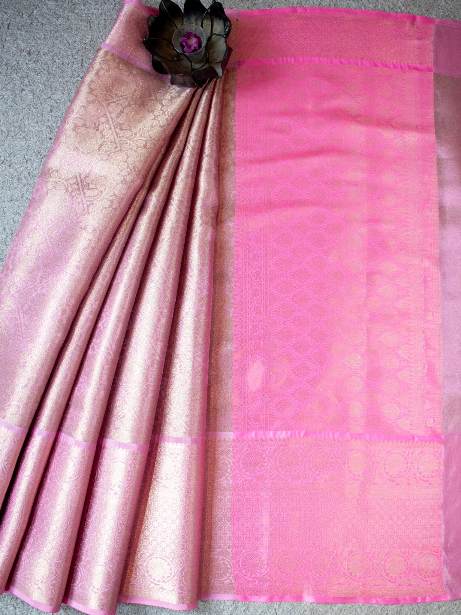 Banarasi Kora Muslin Saree With Zari Weaving & Border- Baby Pink