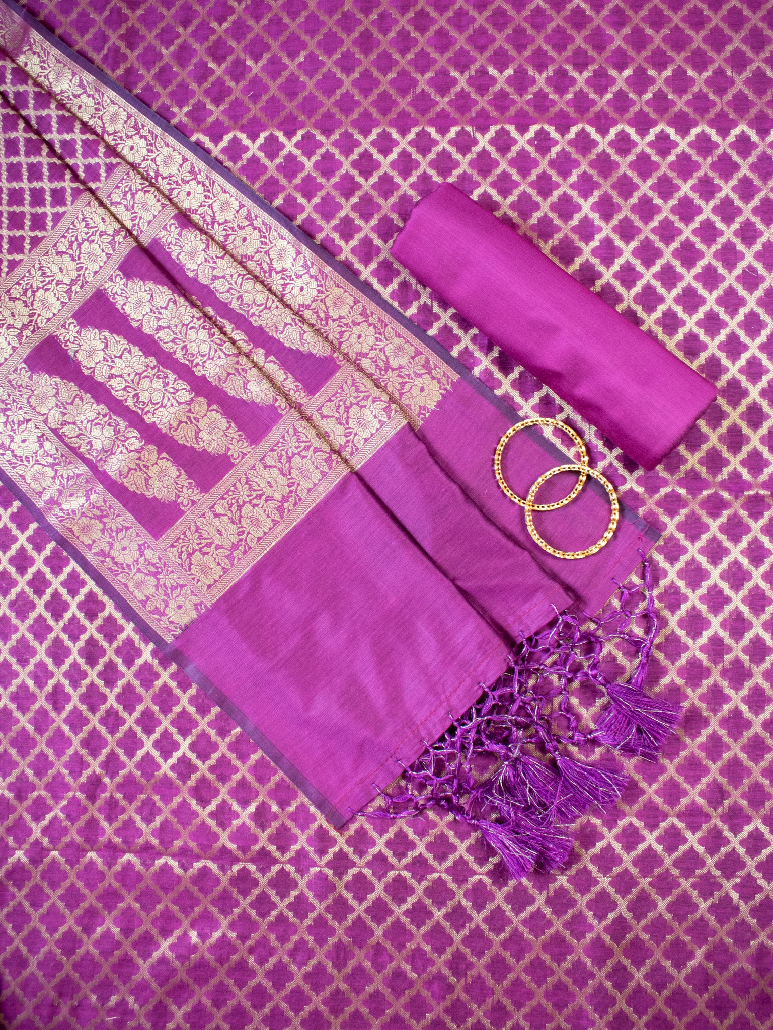 Banarasi Cotton  Silk Zari Weaving Salwar Kameez Material-Purple