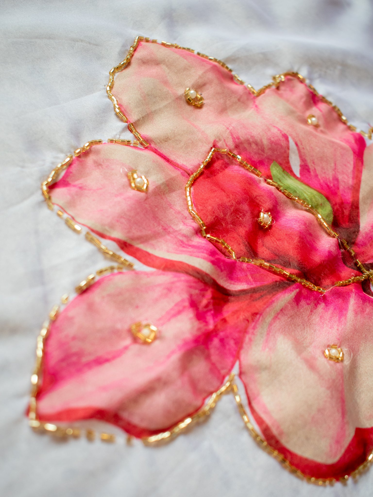Semi Satin Floral Saree - White