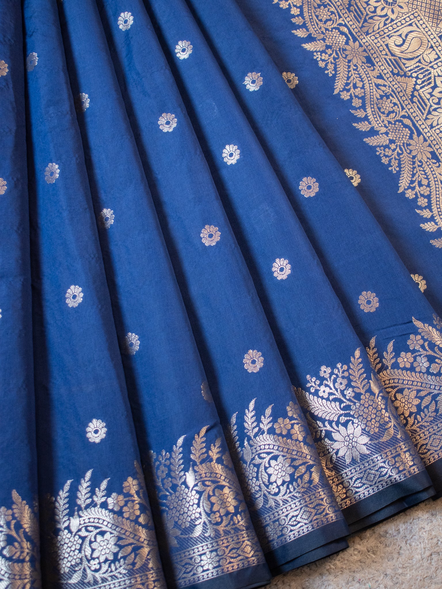 Banarasi Semi Katan Silk Saree With Border- Blue