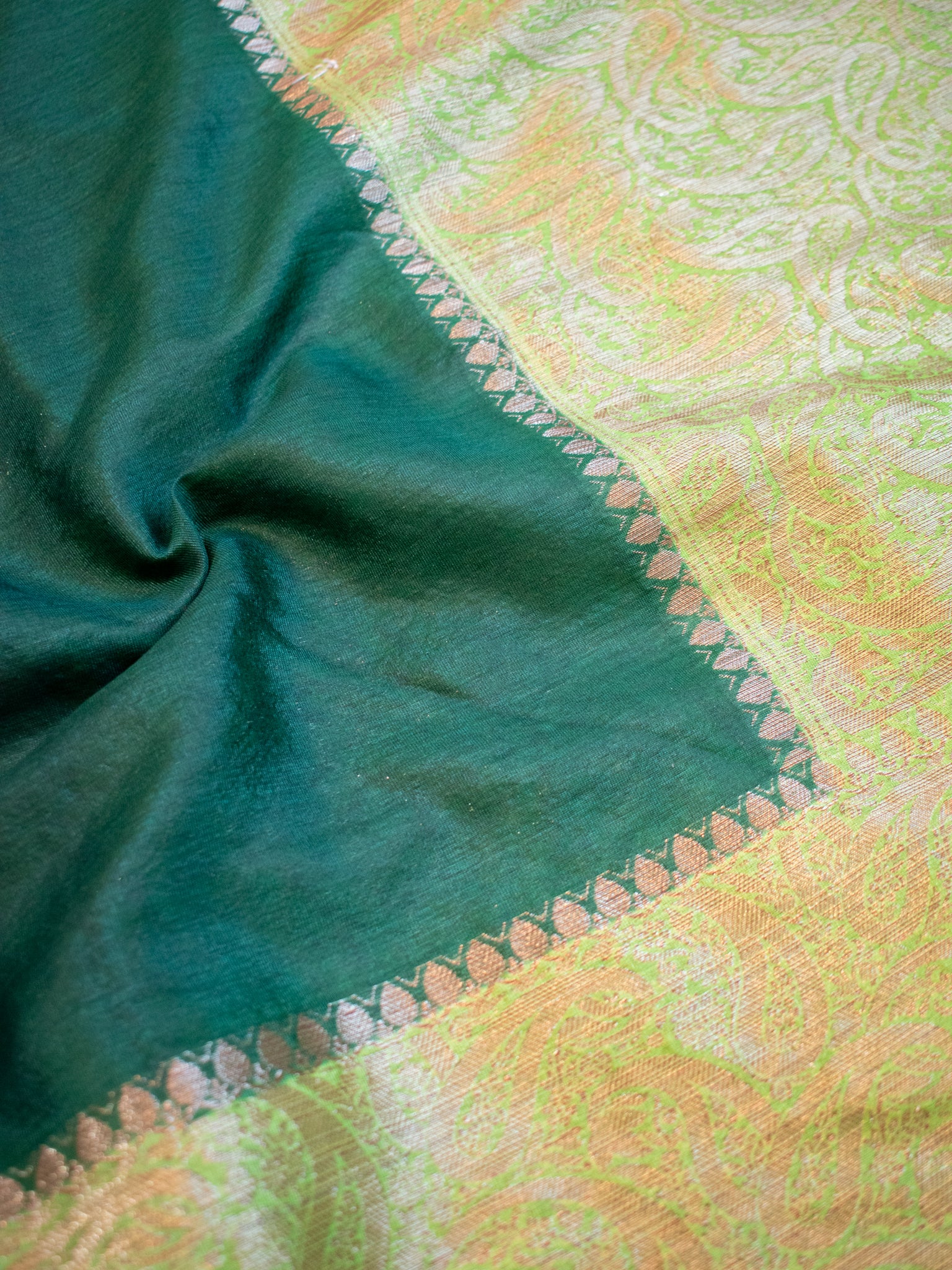 Banarasi Cotton Silk Saree With Plain Skirt Border- Green