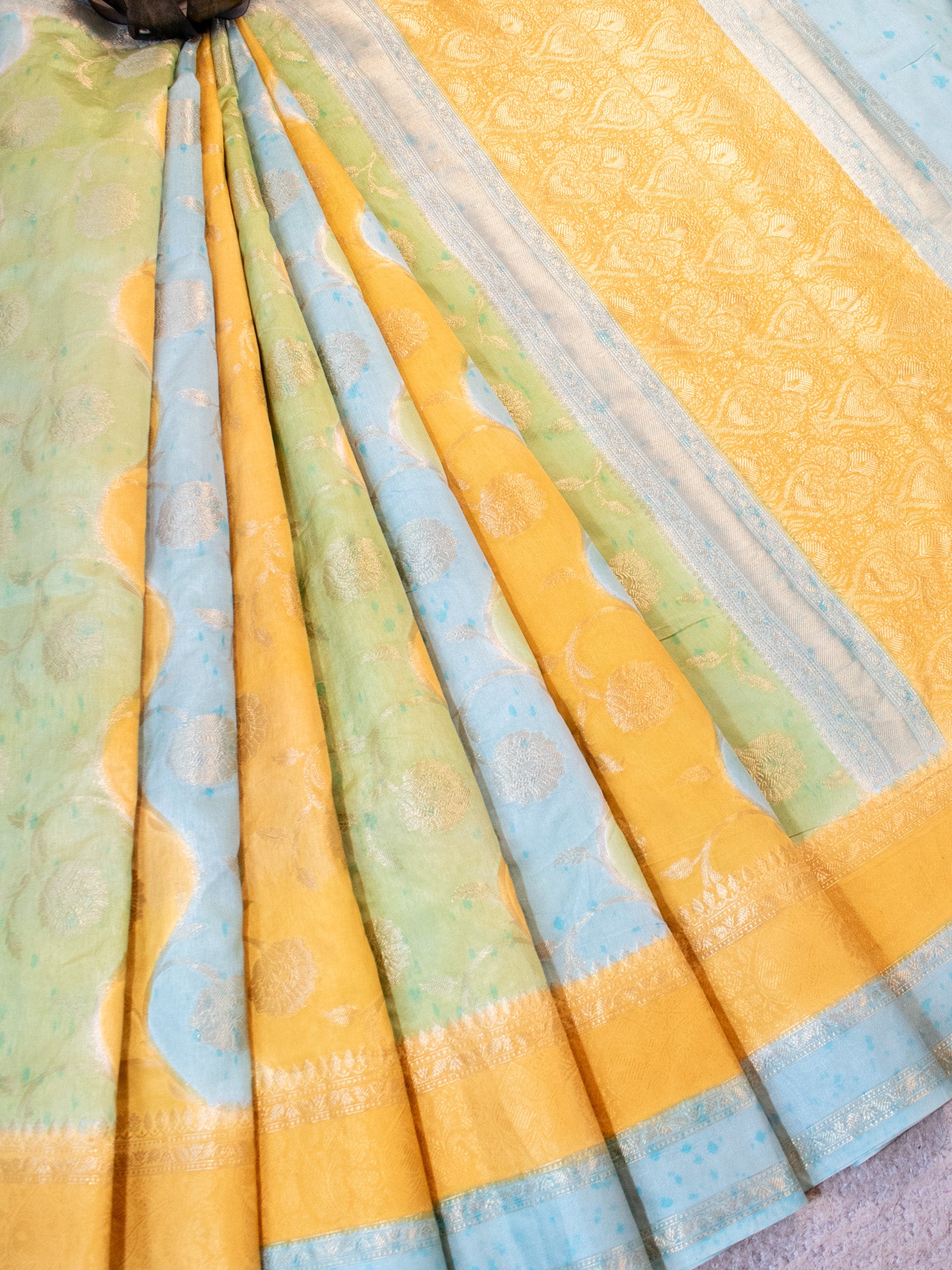 Banarasi Cotton Silk Saree With Silver Zari & Border-Blue