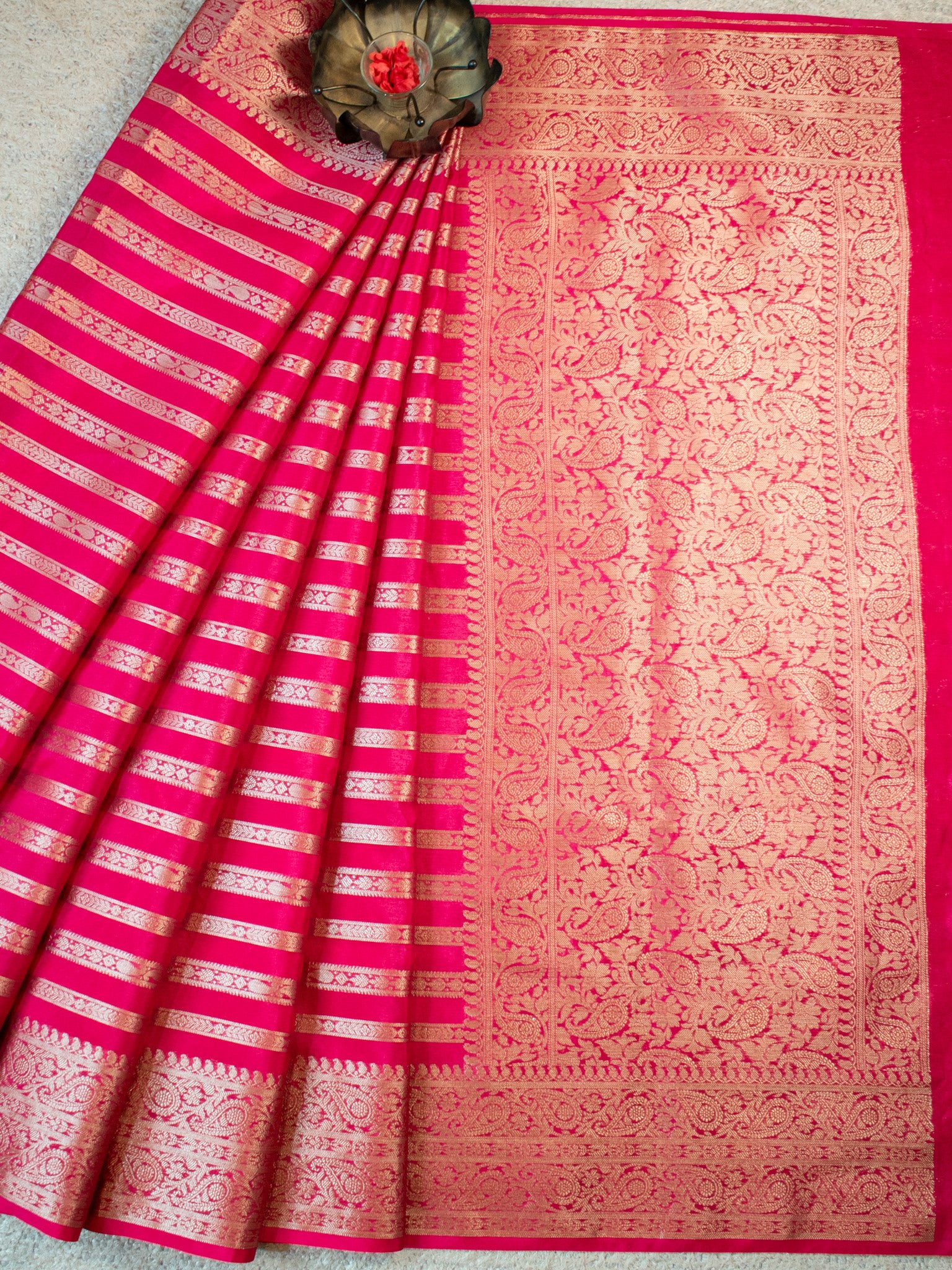 Banarasi Cotton Silk Saree With Copper Zari Border-Pink