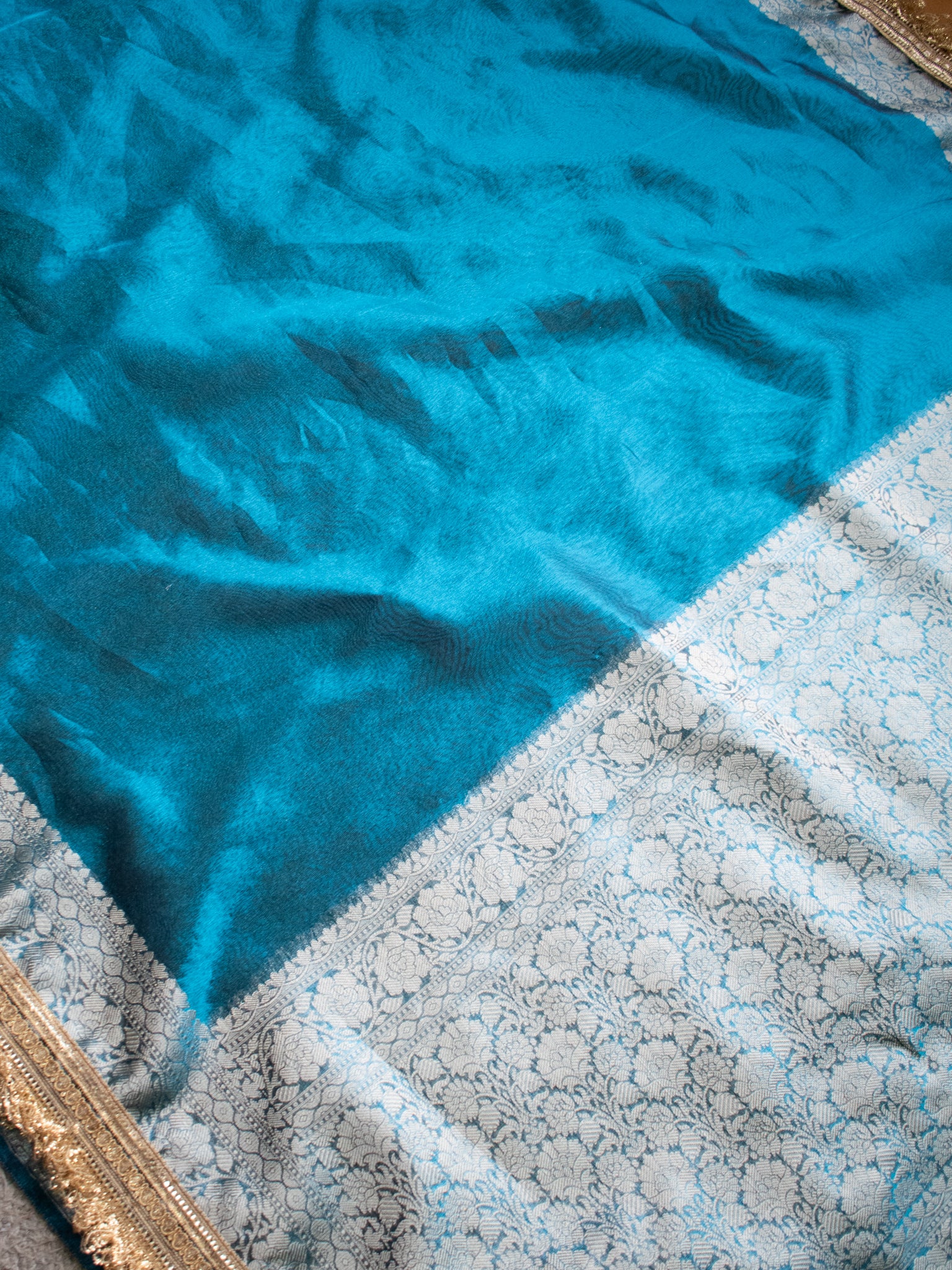 Banarasi Tissue Saree With Zari Weaving &Lace Border - Blue
