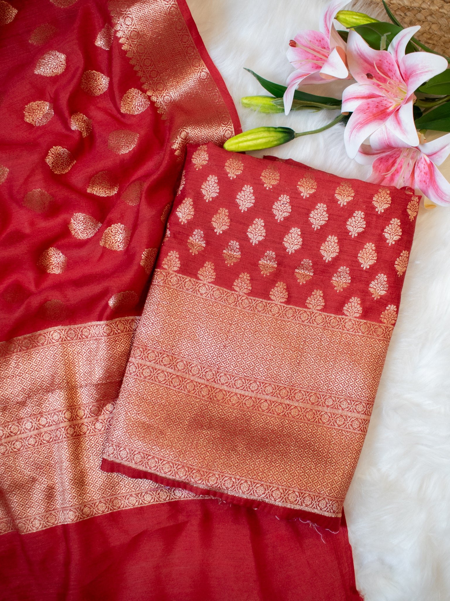 Banarasi Pure Muga Silk Salwar Kameez- Red