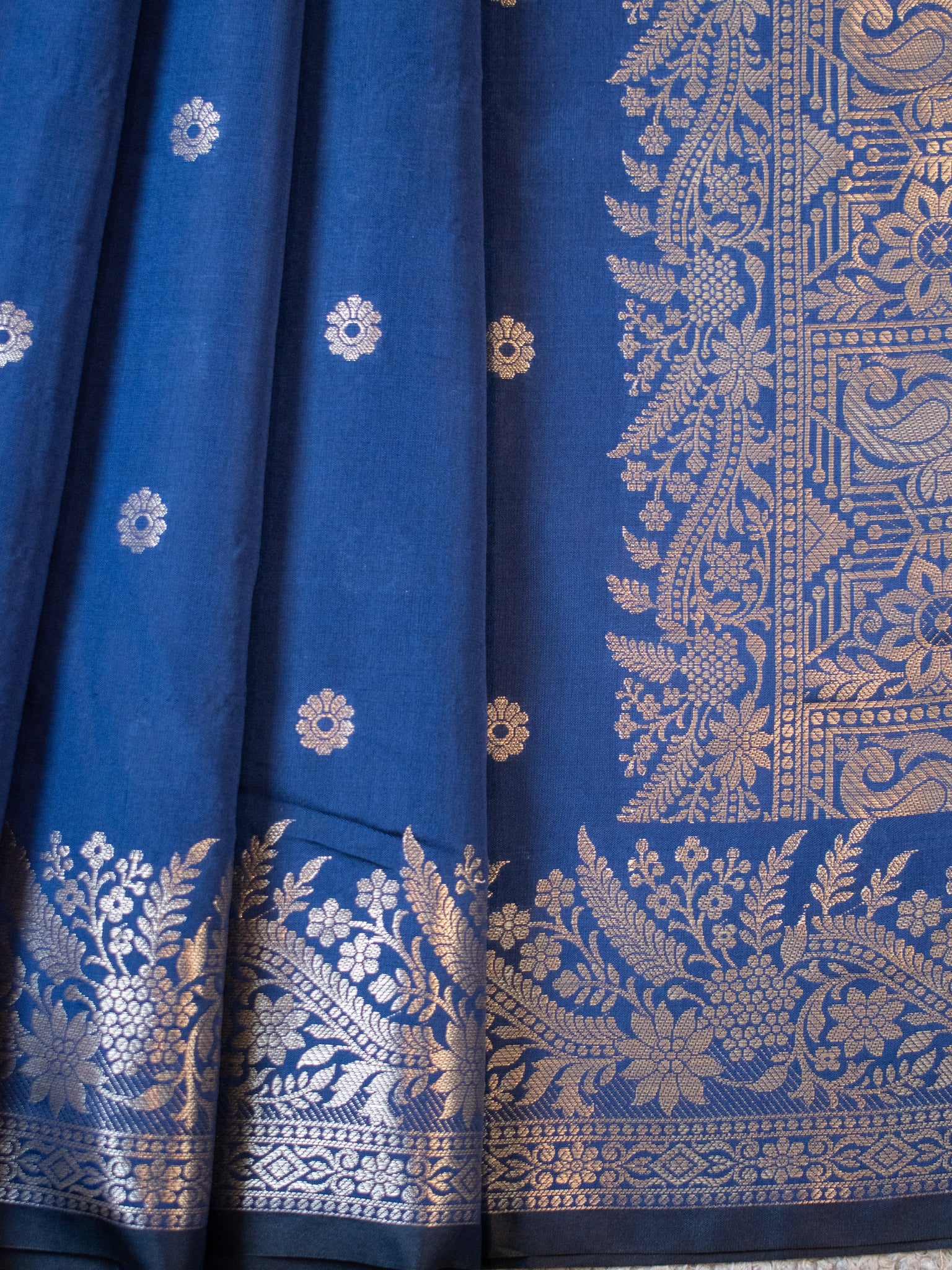 Banarasi Semi Katan Silk Saree With Border- Blue