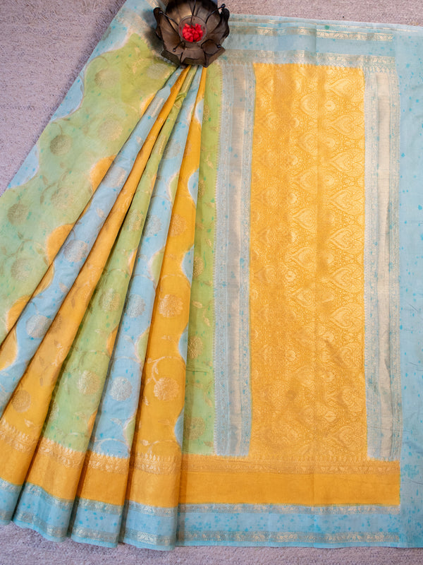 Banarasi Cotton Silk Saree With Silver Zari & Border-Blue
