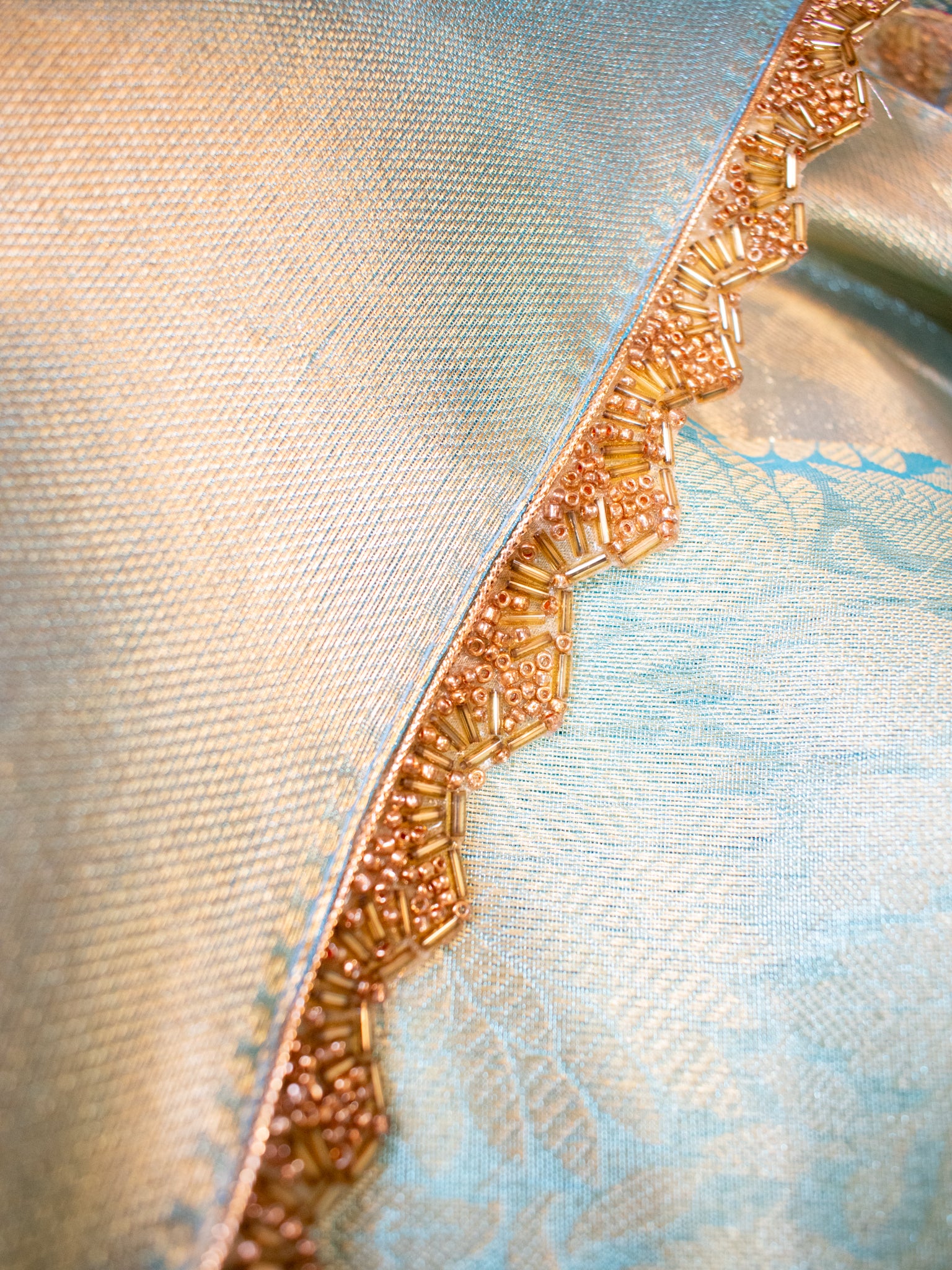 Banarasi Tissue Saree With Lace Border - Aqua Blue