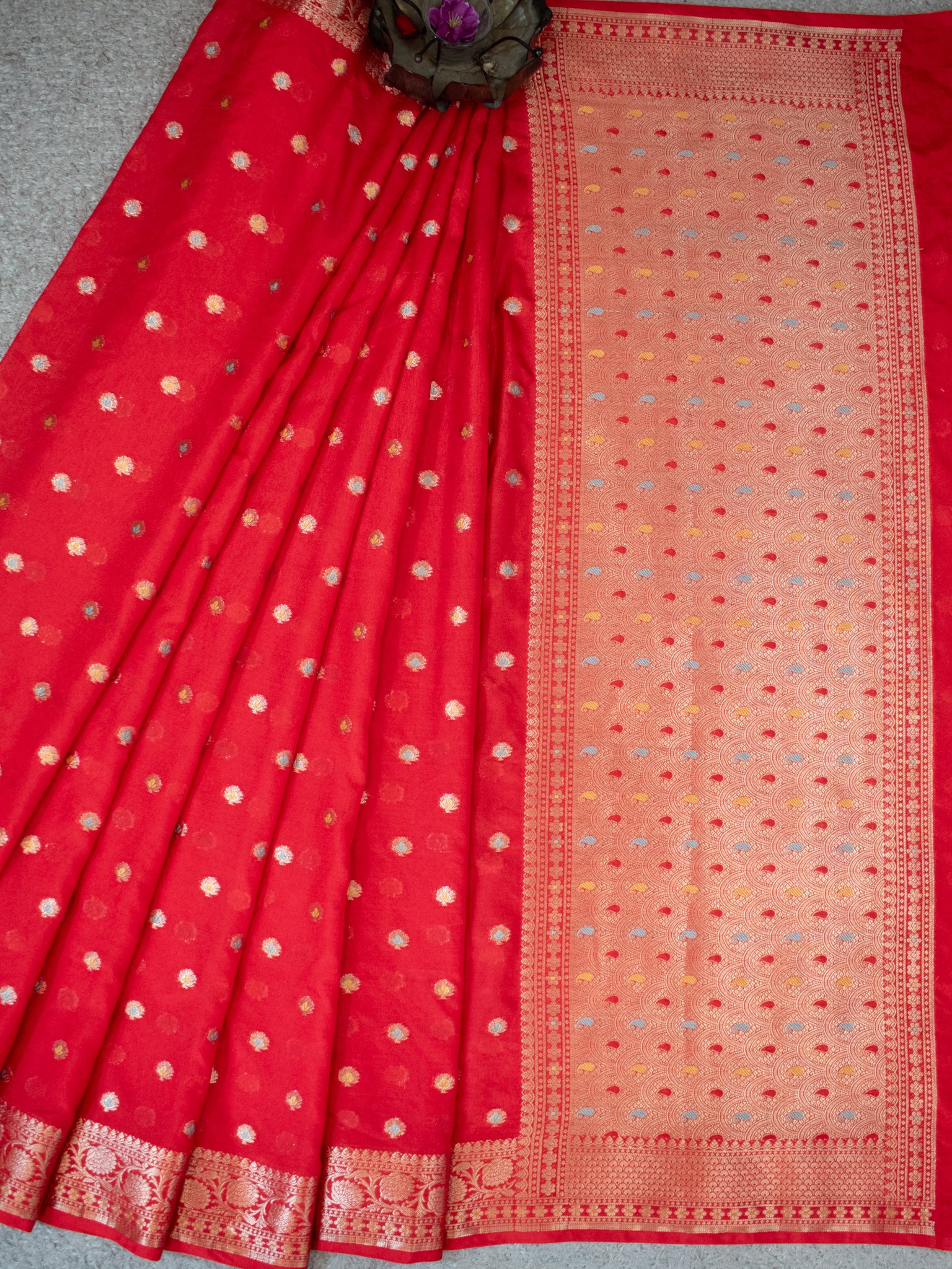 Banarasi Semi Georgette Saree With Resham Weaving-Red