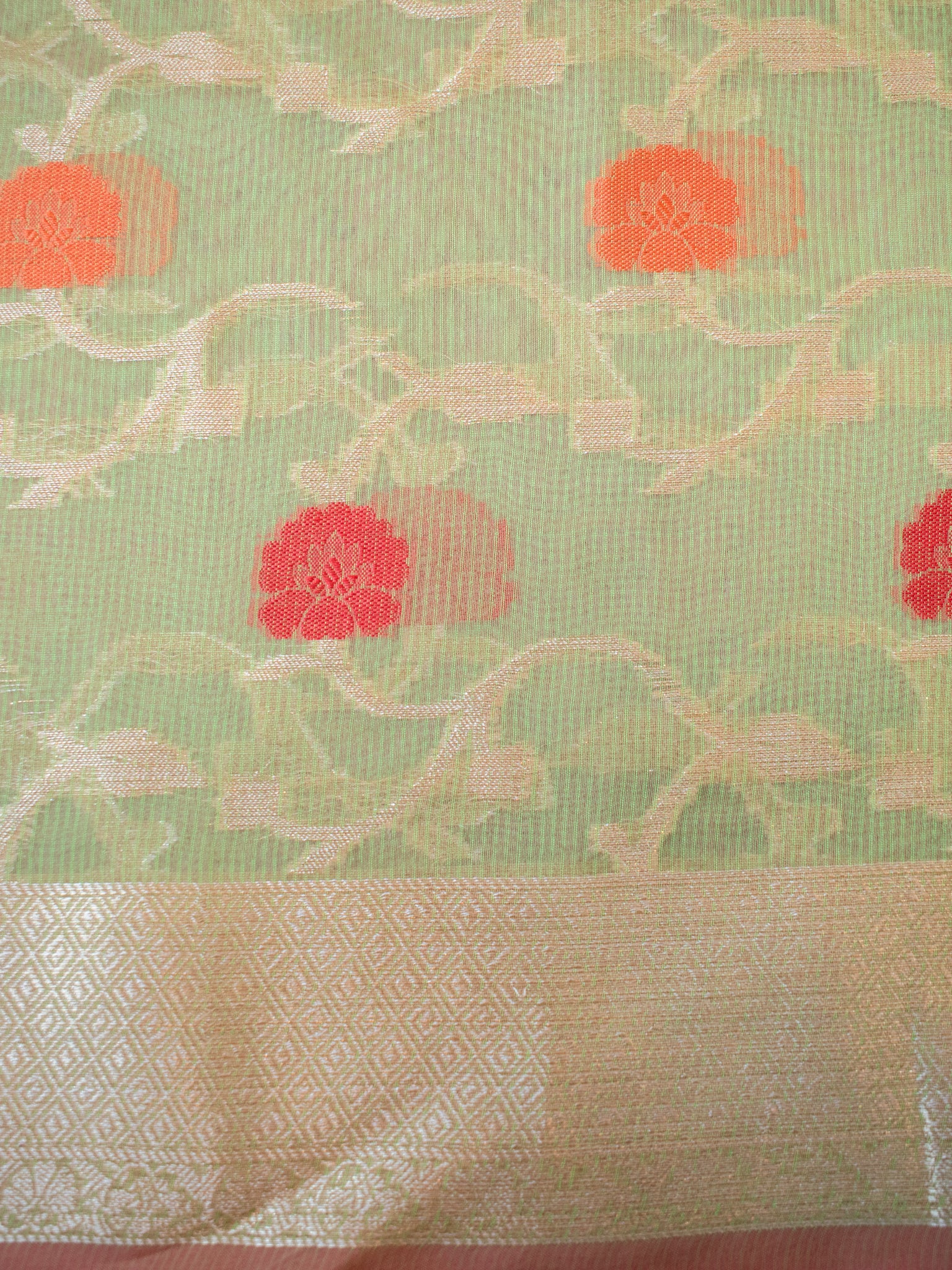 Banarasi Cotton Silk Saree With Zari & border- Green