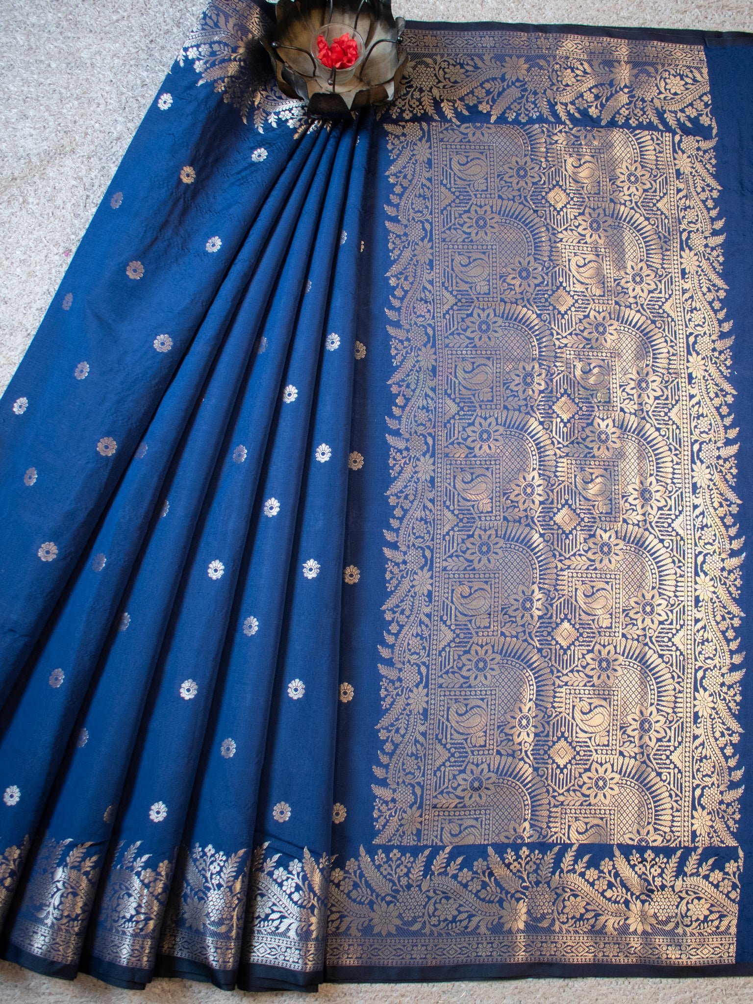 Banarasi Semi Katan Silk Saree With Border- Blue