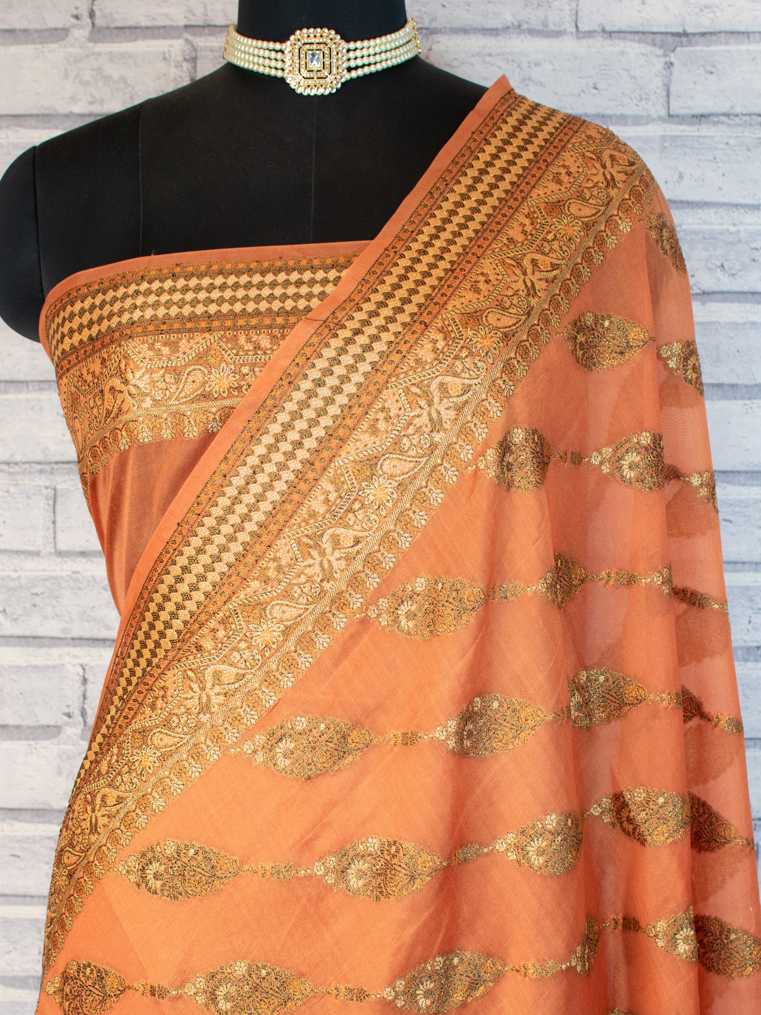 Banarasi Pure Georgette Saree With Resham Weaving-Orange