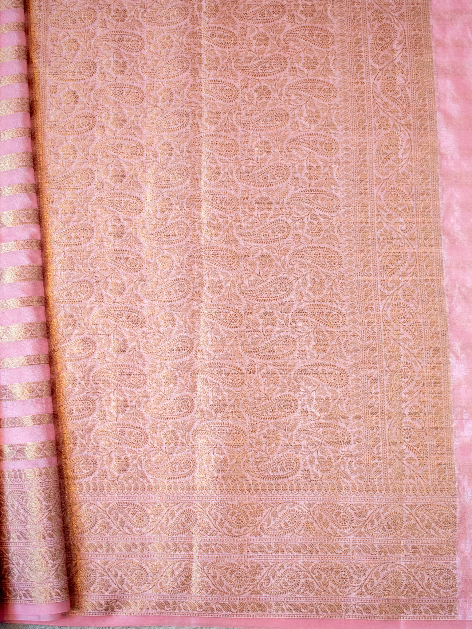 Banarasi Semi Cotton Saree Antique Weaving &  Border- Pink