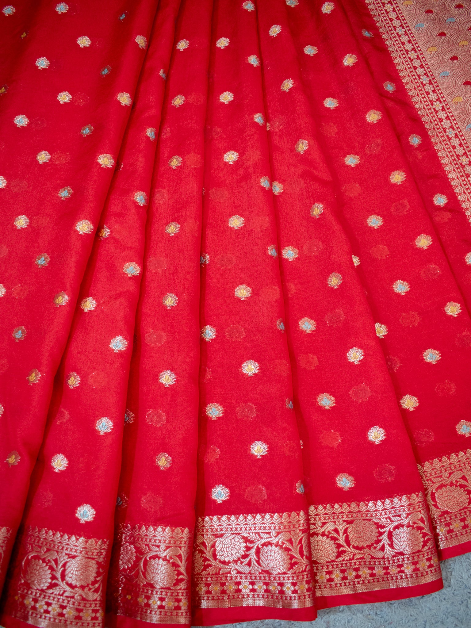 Banarasi Semi Georgette Saree With Resham Weaving-Red