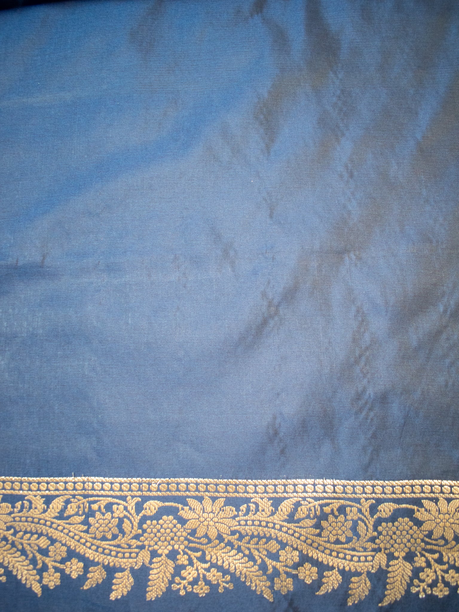 Banarasi Semi Katan Silk Saree With Border- Blue