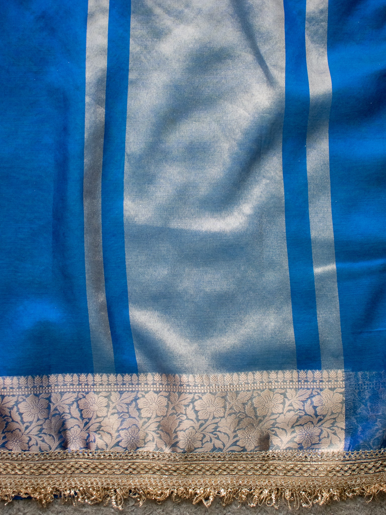 Banarasi Tissue Saree With Zari Weaving & Lace Border - Blue