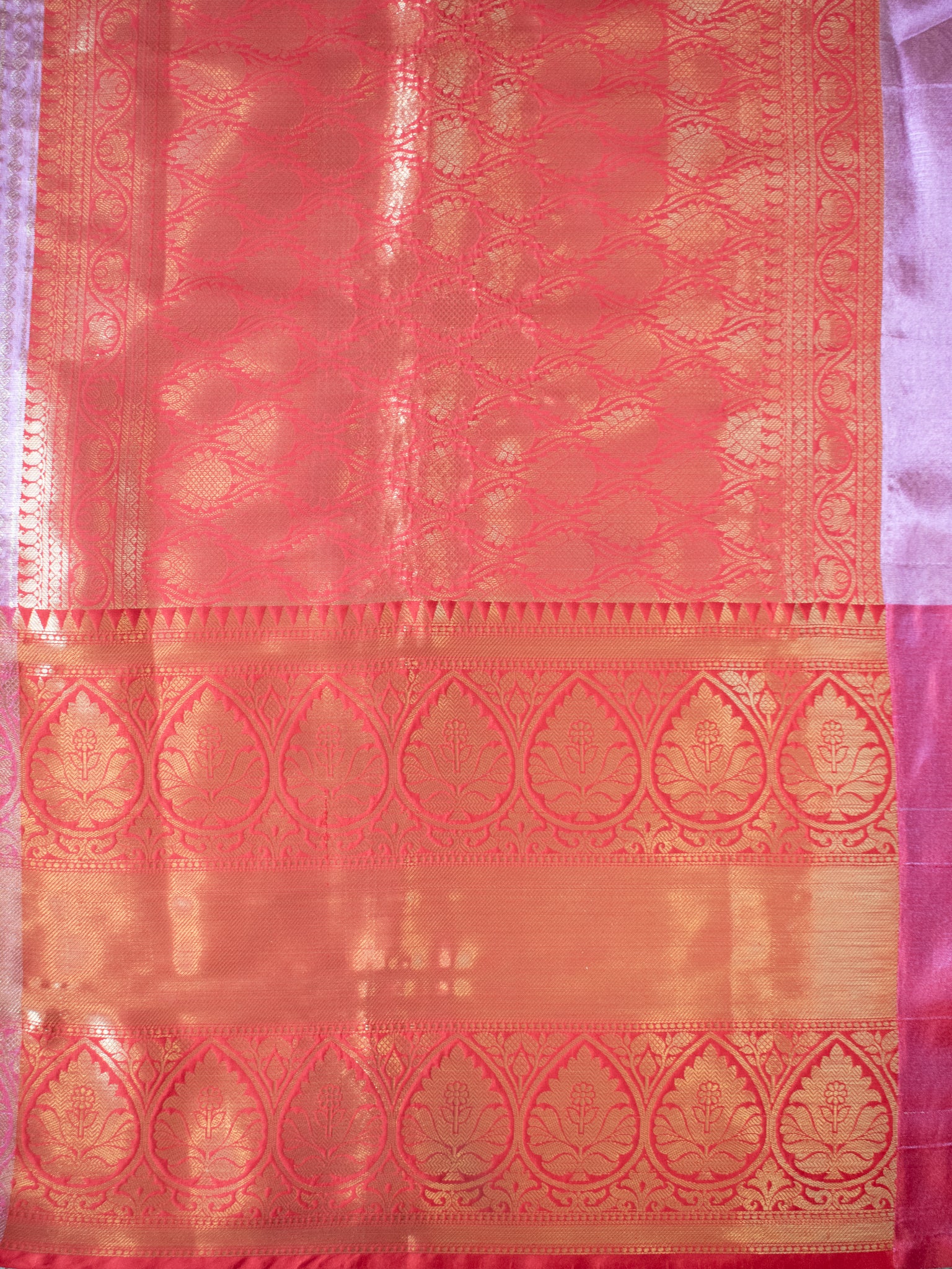 Banarasi Kora Muslin Saree With Zari Weaving & Contrast Border- Pink