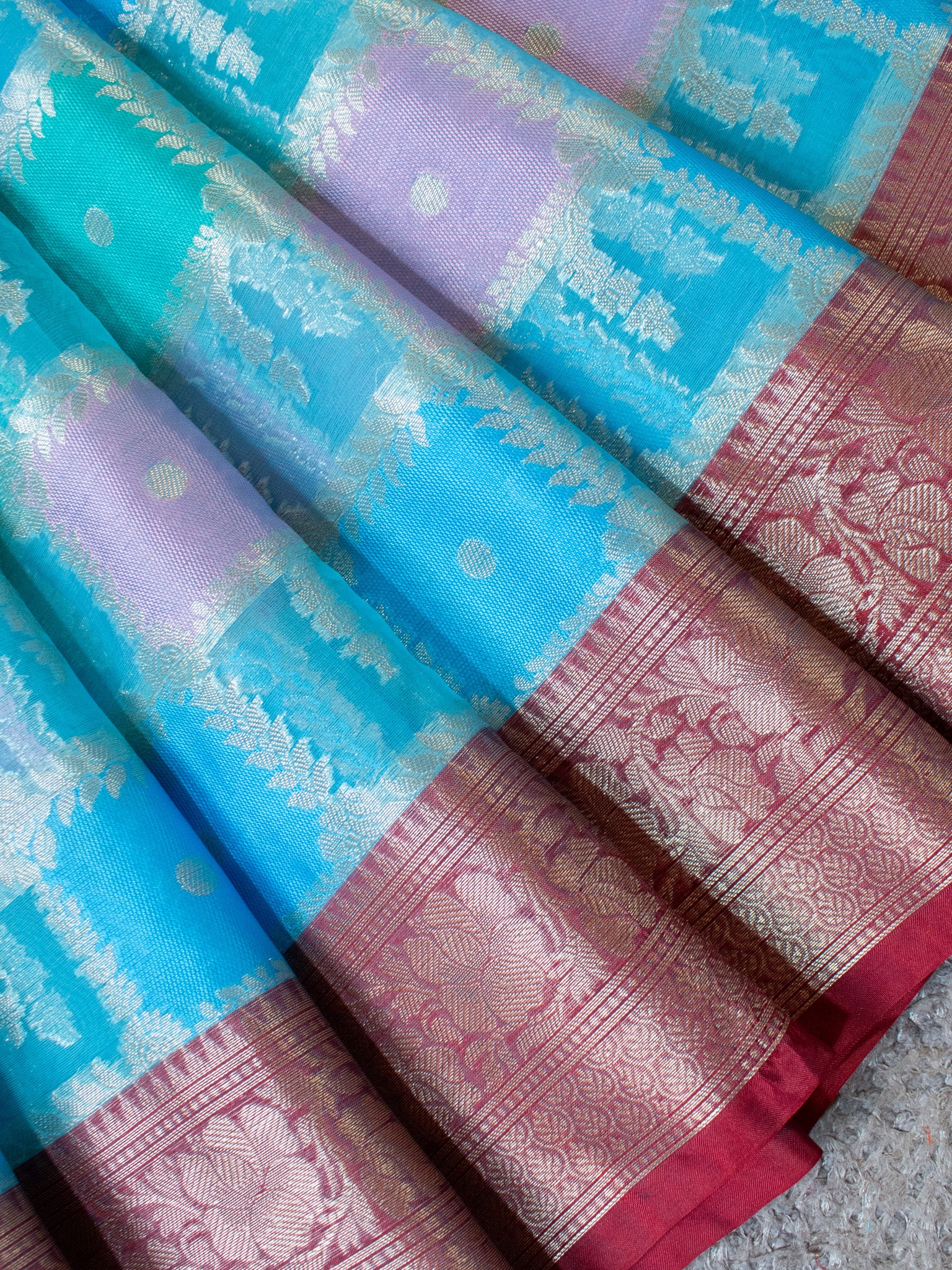 Banarasi Kora Saree With Zari Weaving- Blue