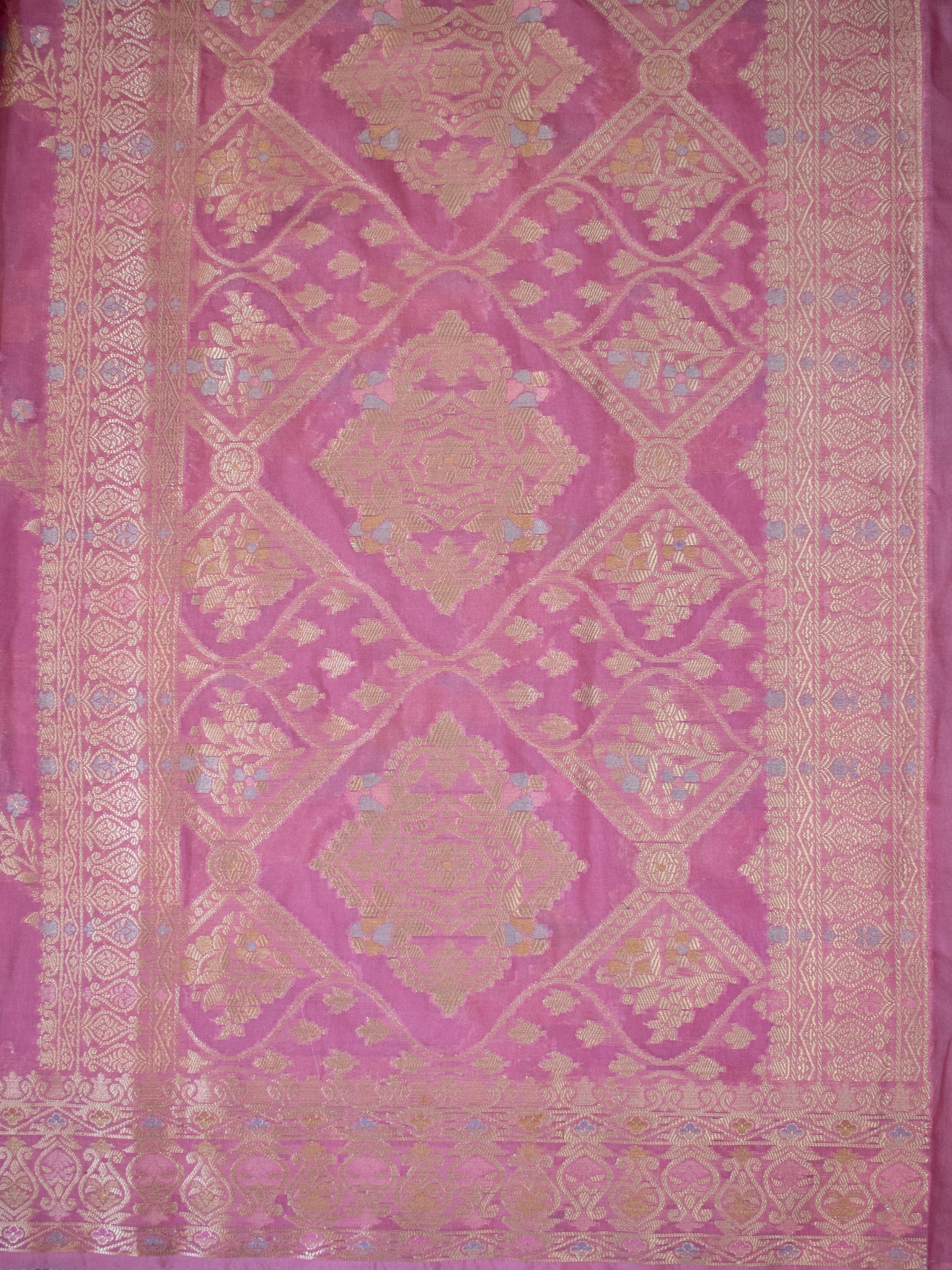 Banarasi Soft Cotton Saree with Floral Weaving & Border- Pink