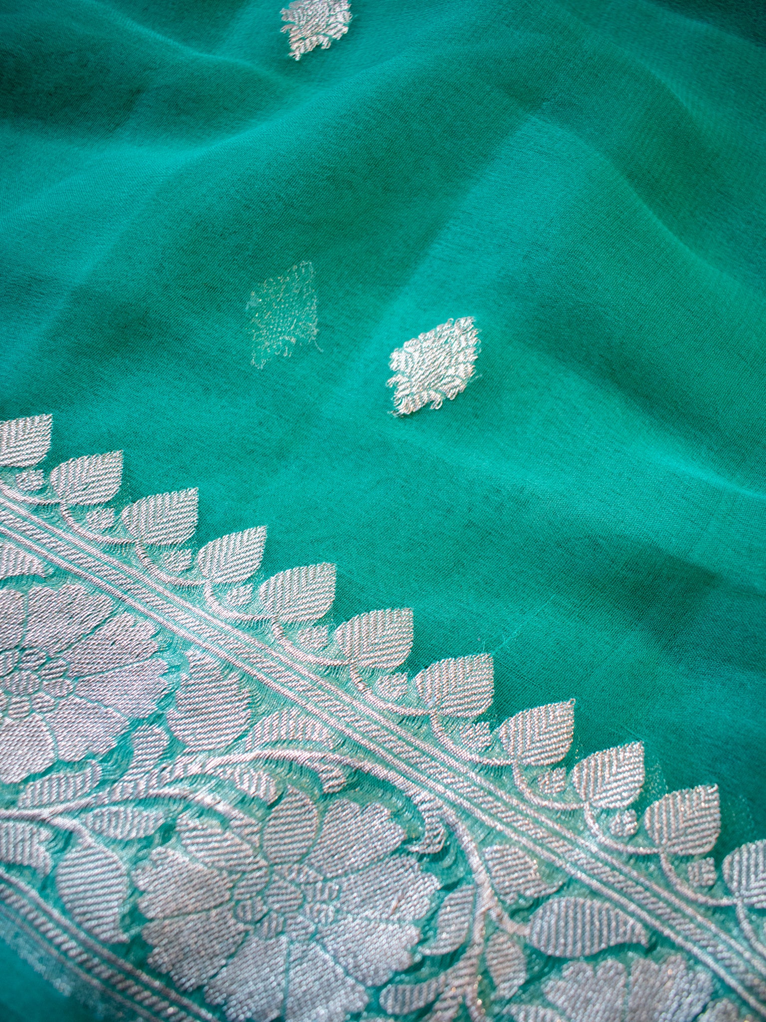 Banarasi Pure Khaddi Georgette Saree With Buti Weaving- Aqua Blue