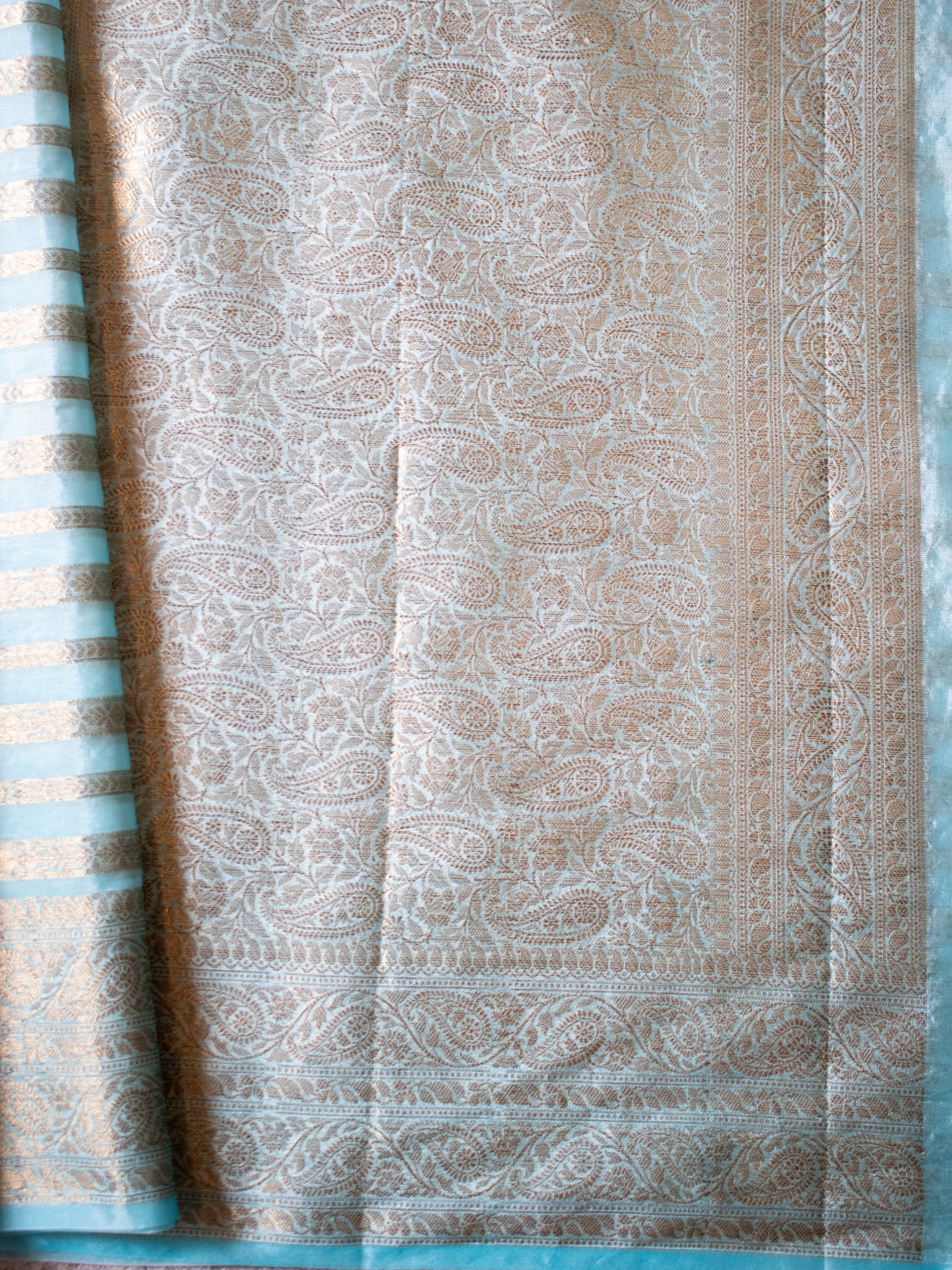 Banarasi Semi Cotton Saree Antique Weaving &  Border- Blue