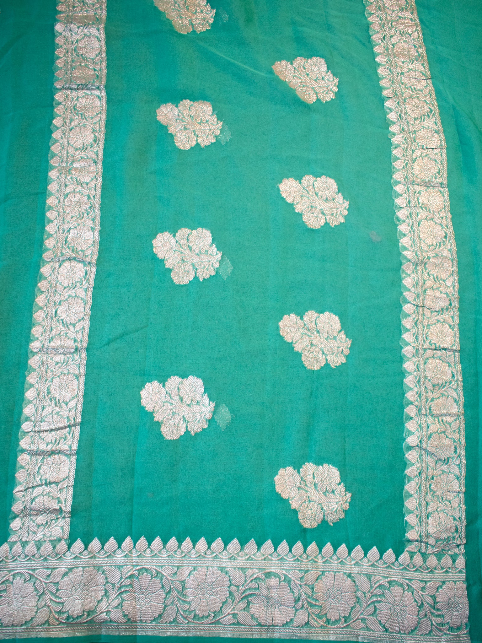 Banarasi Pure Khaddi Georgette Saree With Buti Weaving- Aqua Blue