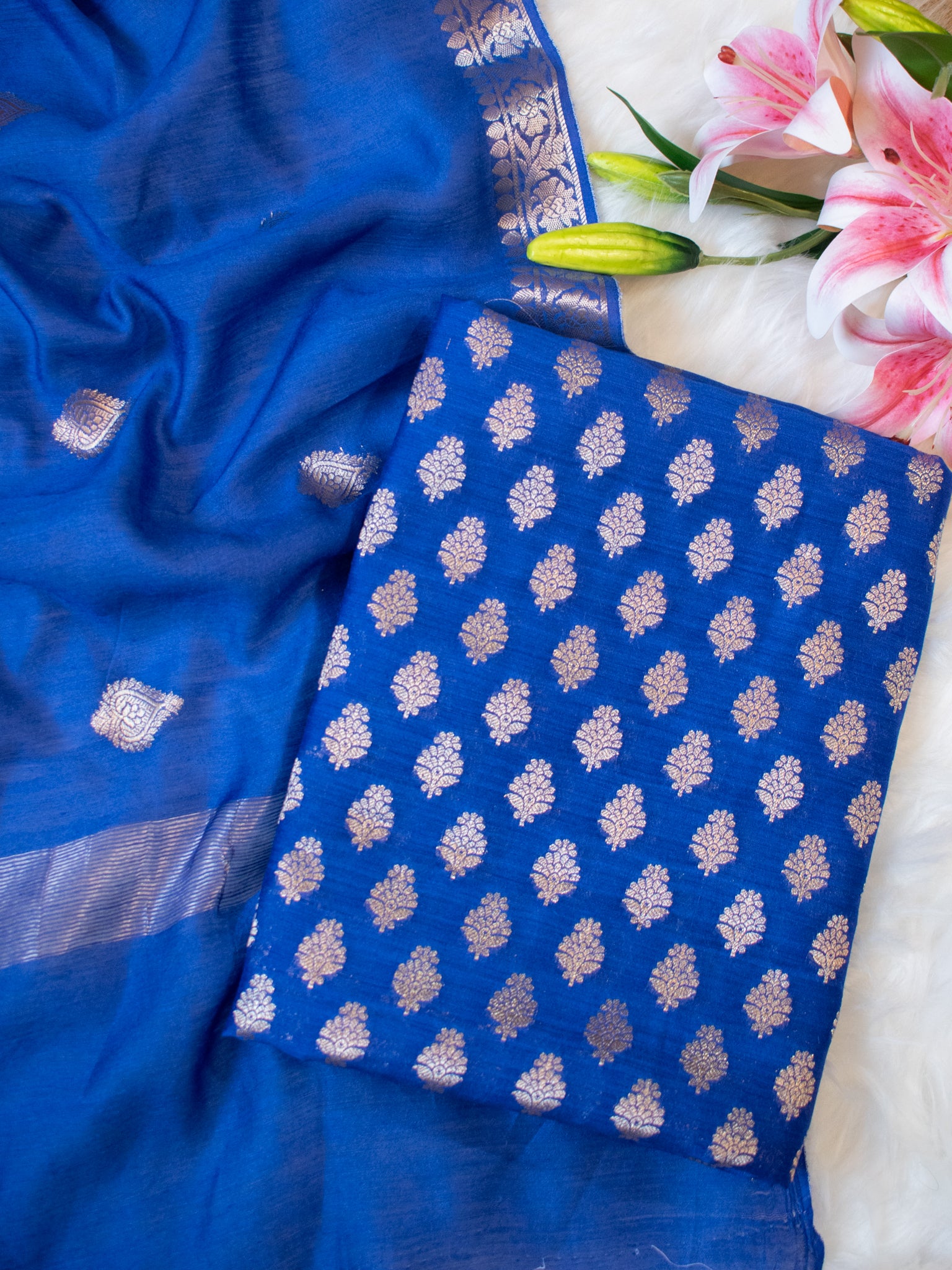 Banarasi Pure Muga Silk Salwar Kameez- Blue