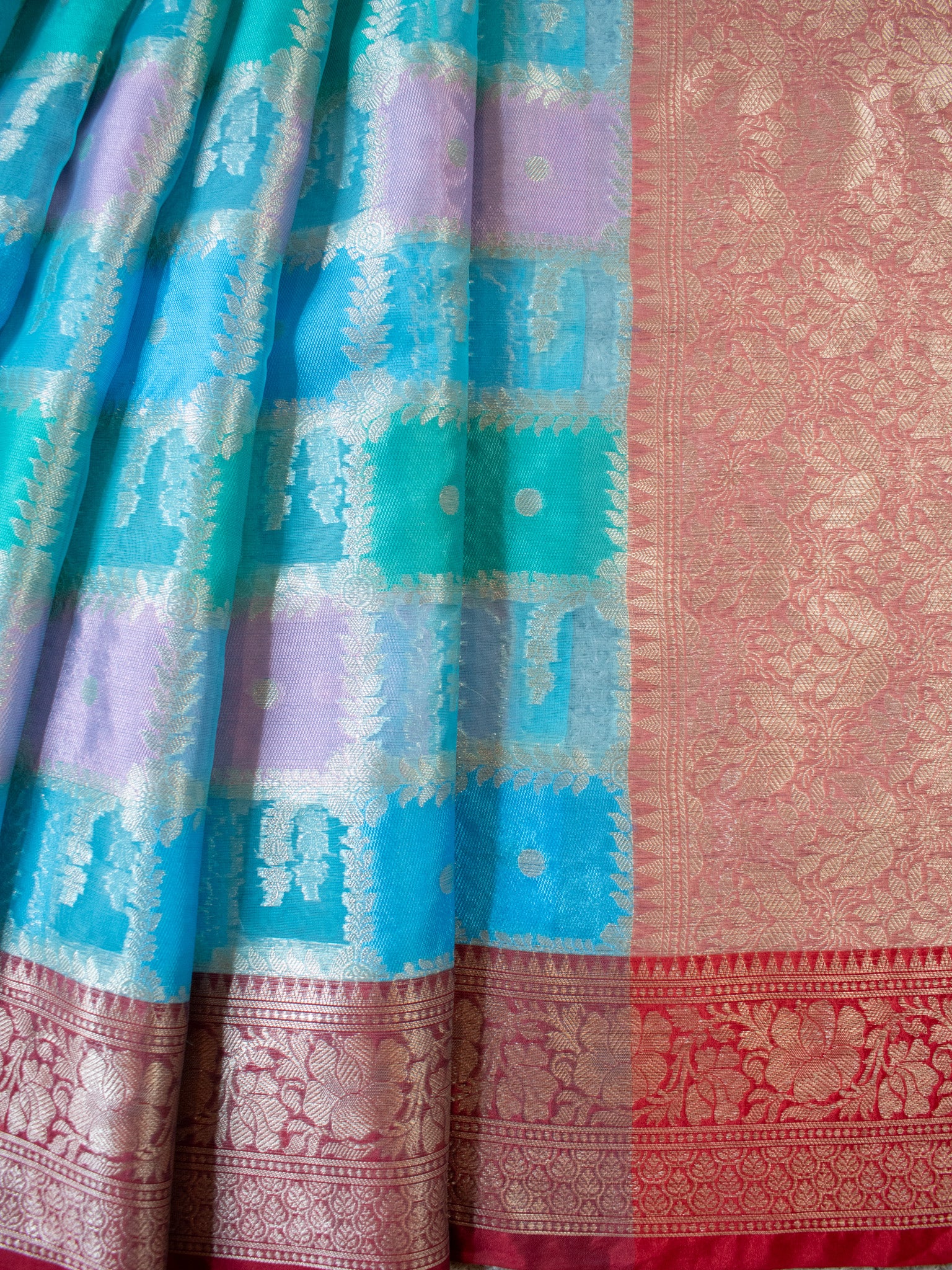 Banarasi Kora Saree With Zari Weaving- Blue