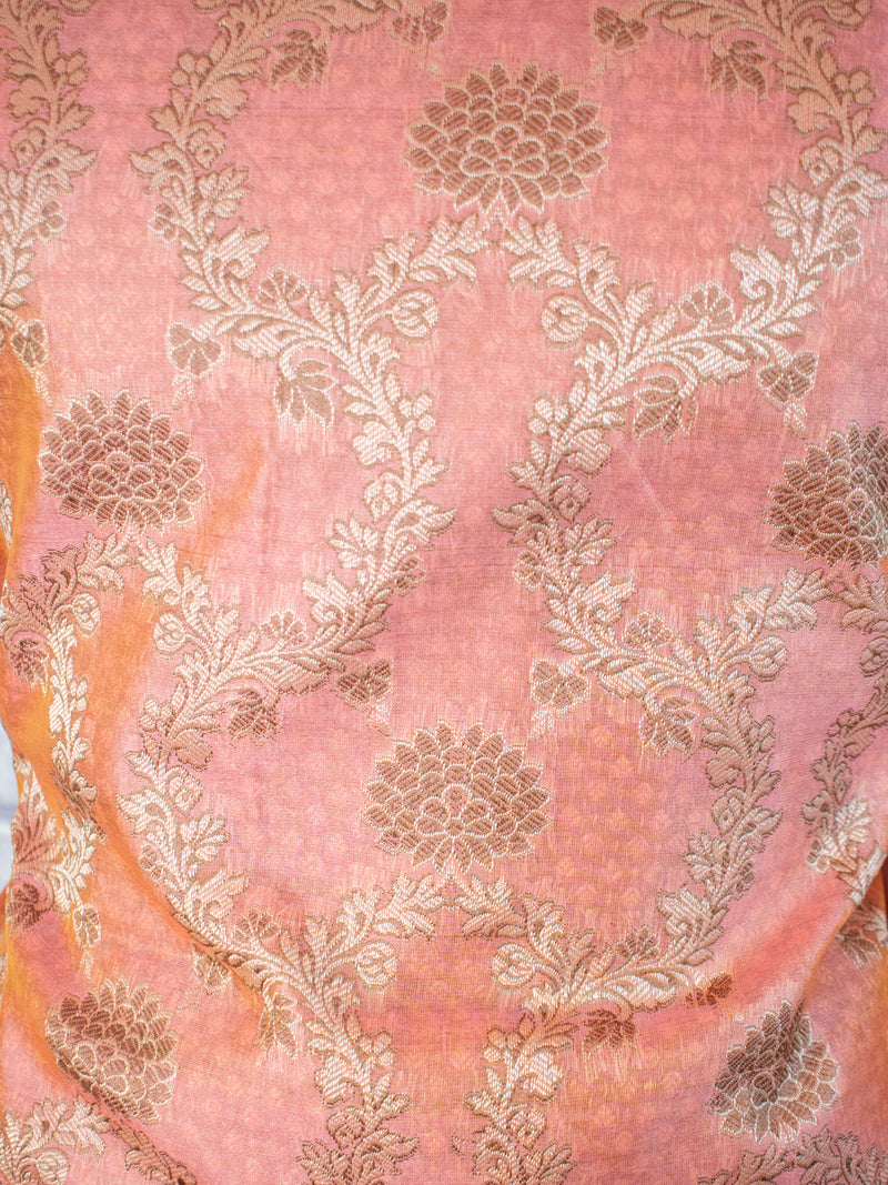 Banarasi Cotton Silk Salwar Kameez Fabric Resham Weaving & Jaal Dupatta-Peach