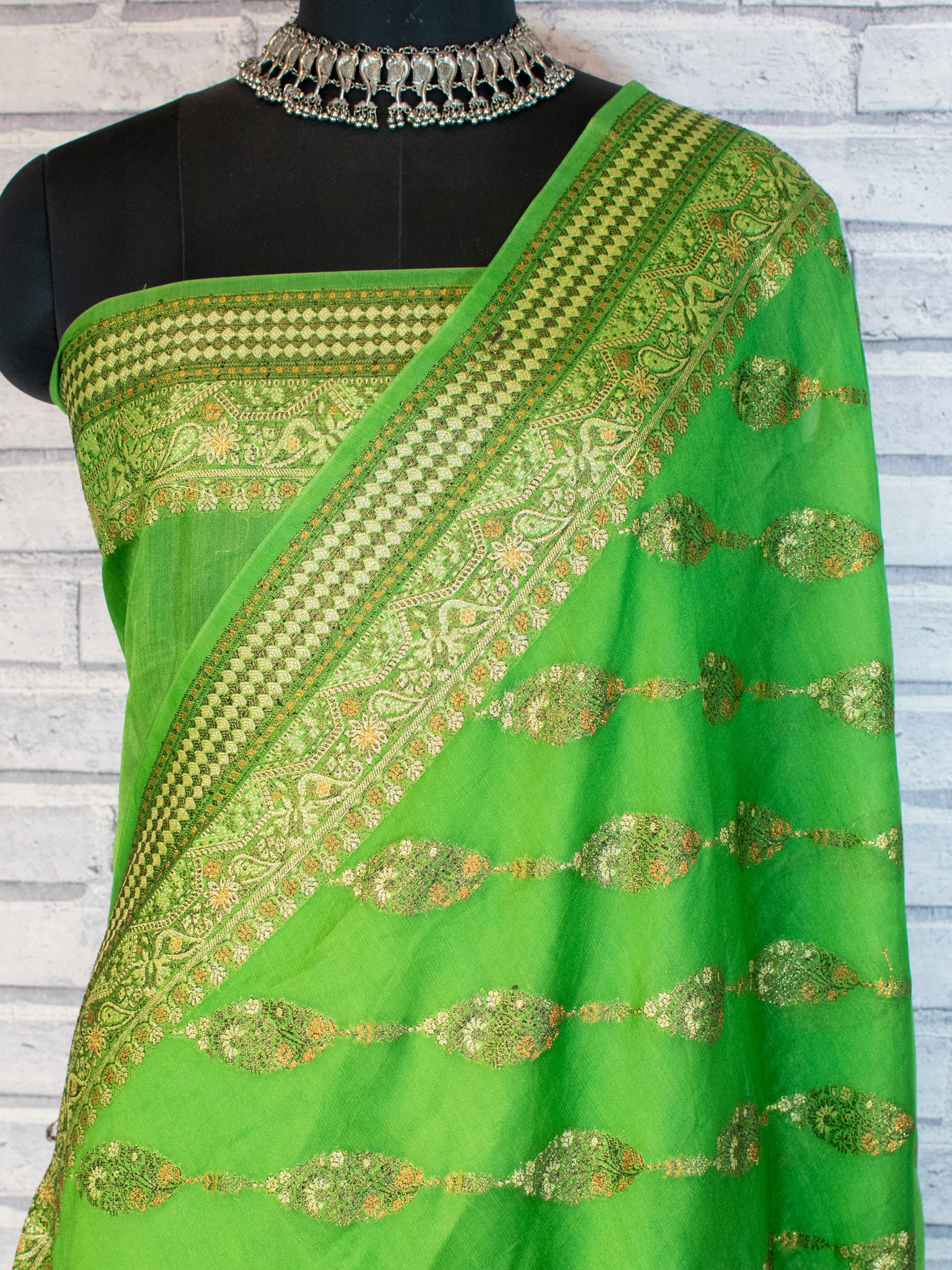 Banarasi Pure Georgette Saree With Resham Weaving-Green