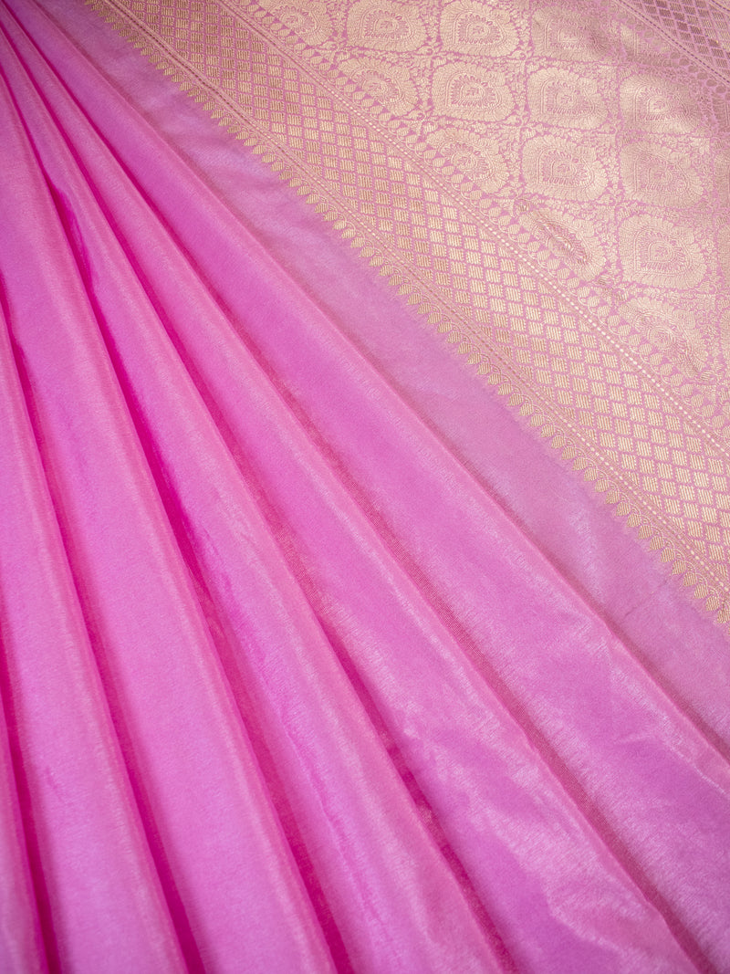 Banarasi Cotton Silk Saree with Plain Border-Pink