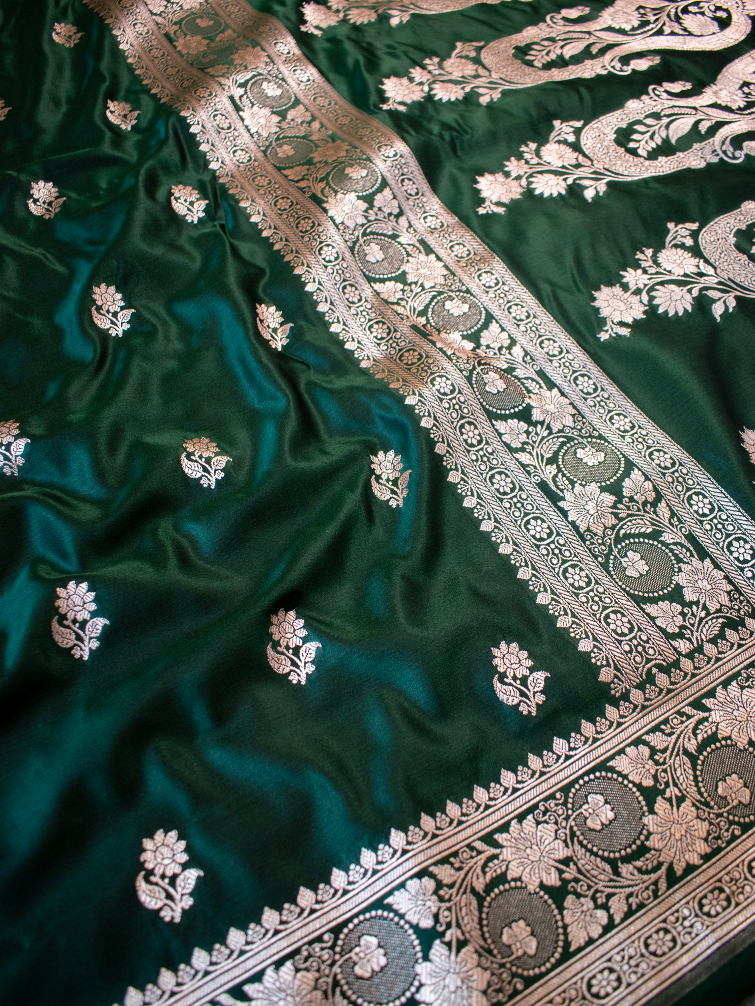 Banarasi Mashru Silk Saree With Buti & Border- Green