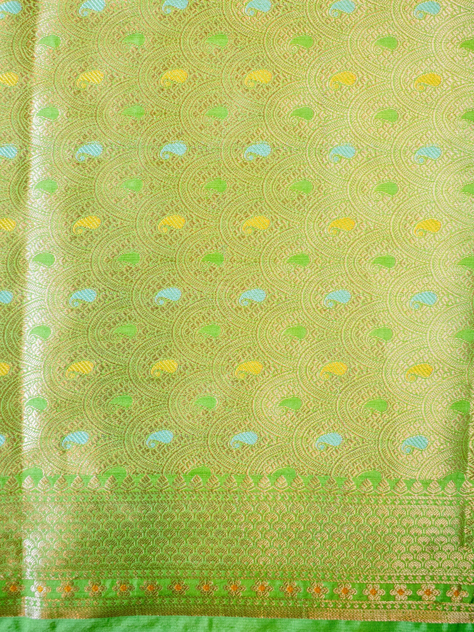 Banarasi Semi Dupion Katan Saree With Zari Weaving & Border- Green