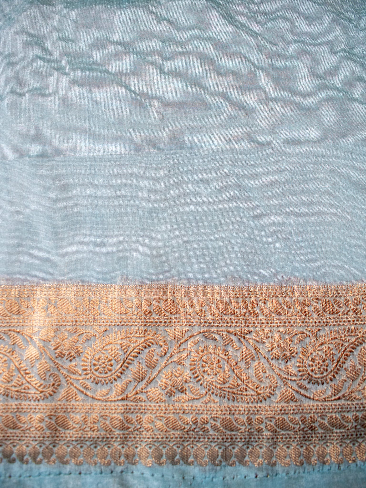 Banarasi Semi Cotton Saree Antique Weaving &  Border- Blue