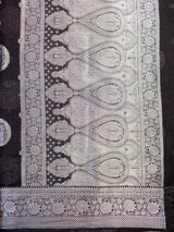 Banarasi Cotton Silk Saree with Round Buta Silver Zari Weaving-Black