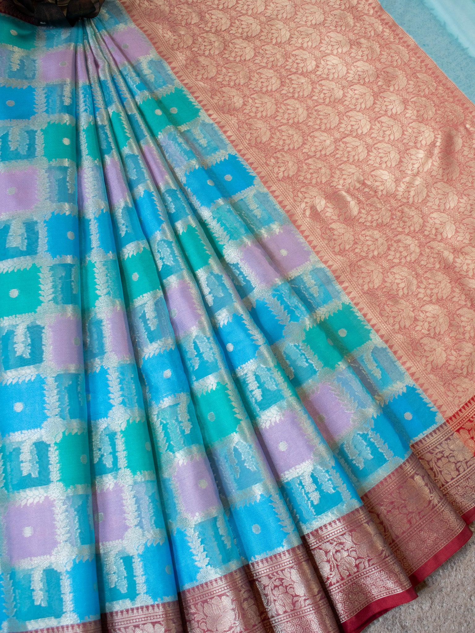 Banarasi Kora Saree With Zari Weaving- Blue