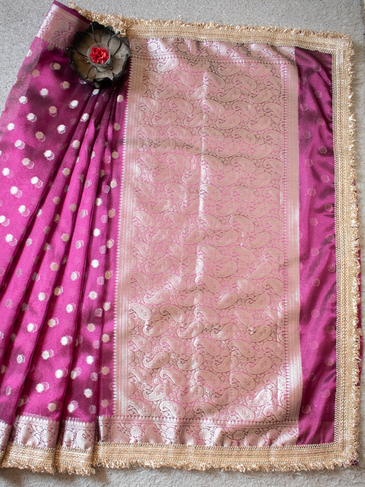 Banarasi Tissue Saree With Silver Zari & Border - Wine