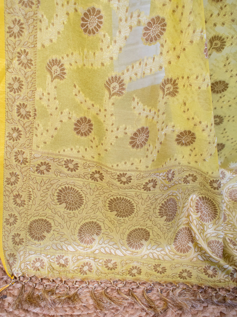Banarasi Cotton Silk Salwar Kameez Fabric Resham Weaving & Jaal Dupatta-Yellow
