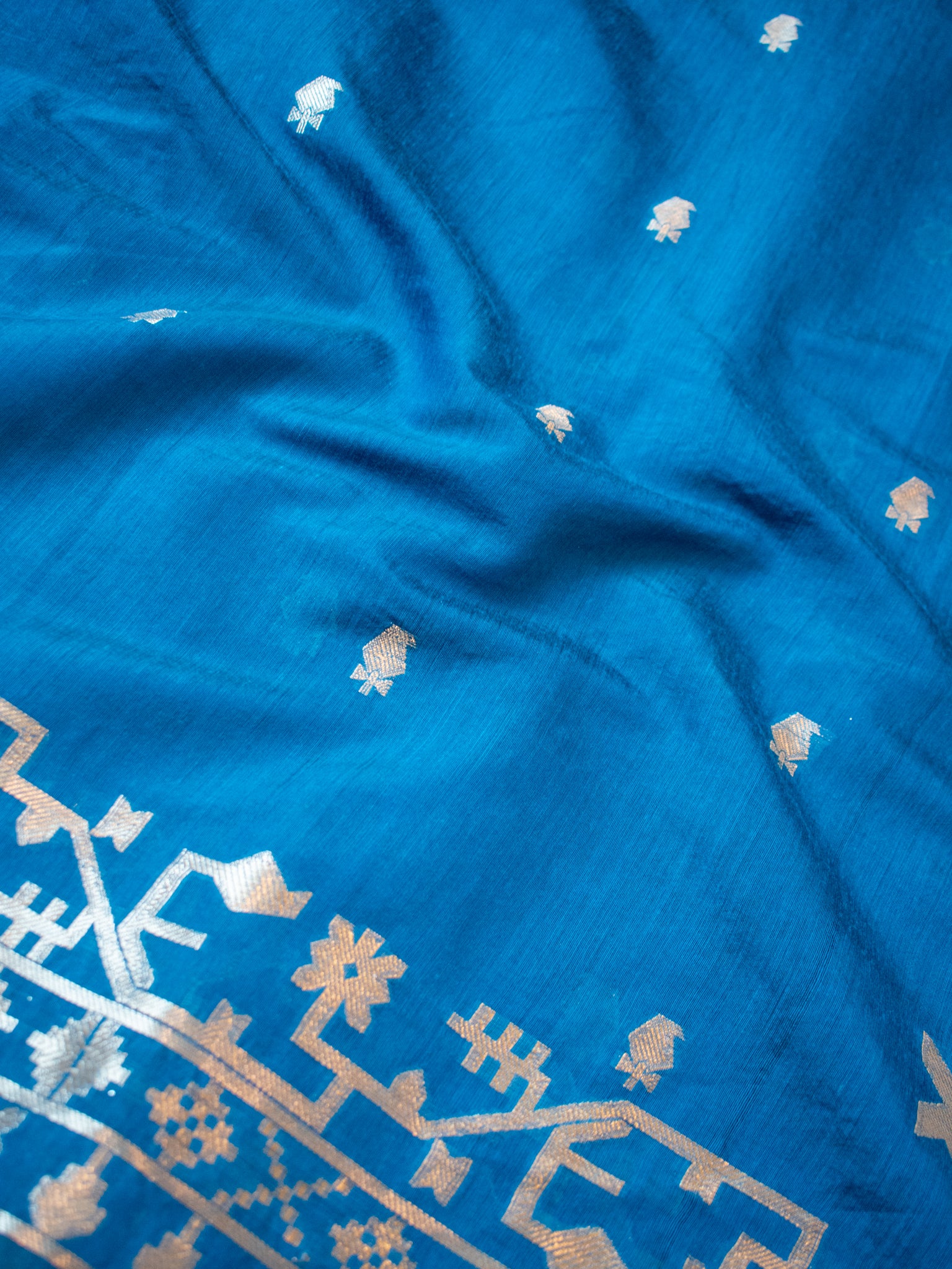 Banarasi Cotton Mix Saree with Zari Weaving & Border- Blue