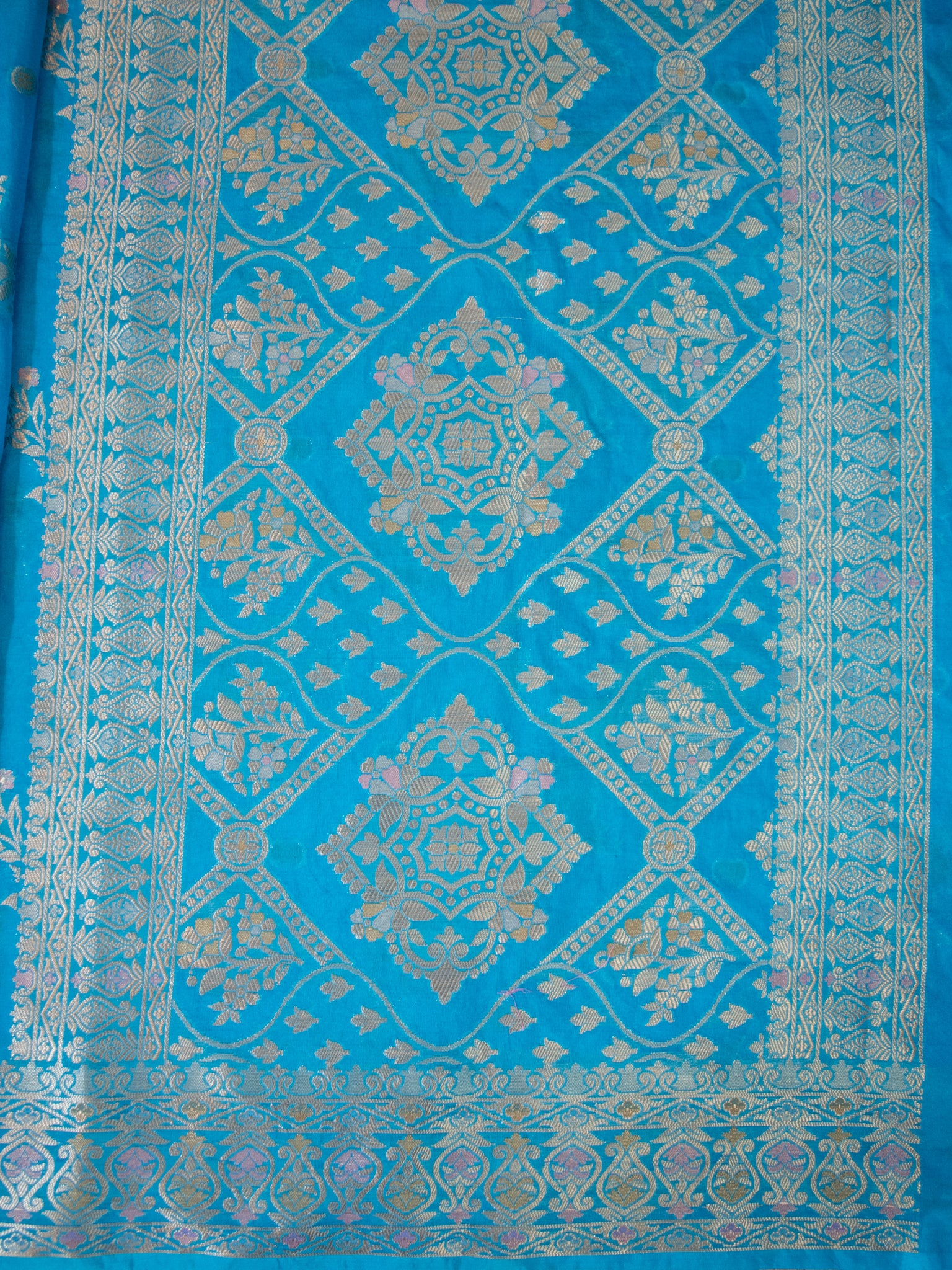 Banarasi Soft Cotton Saree with Floral Weaving & Border- Sky Blue