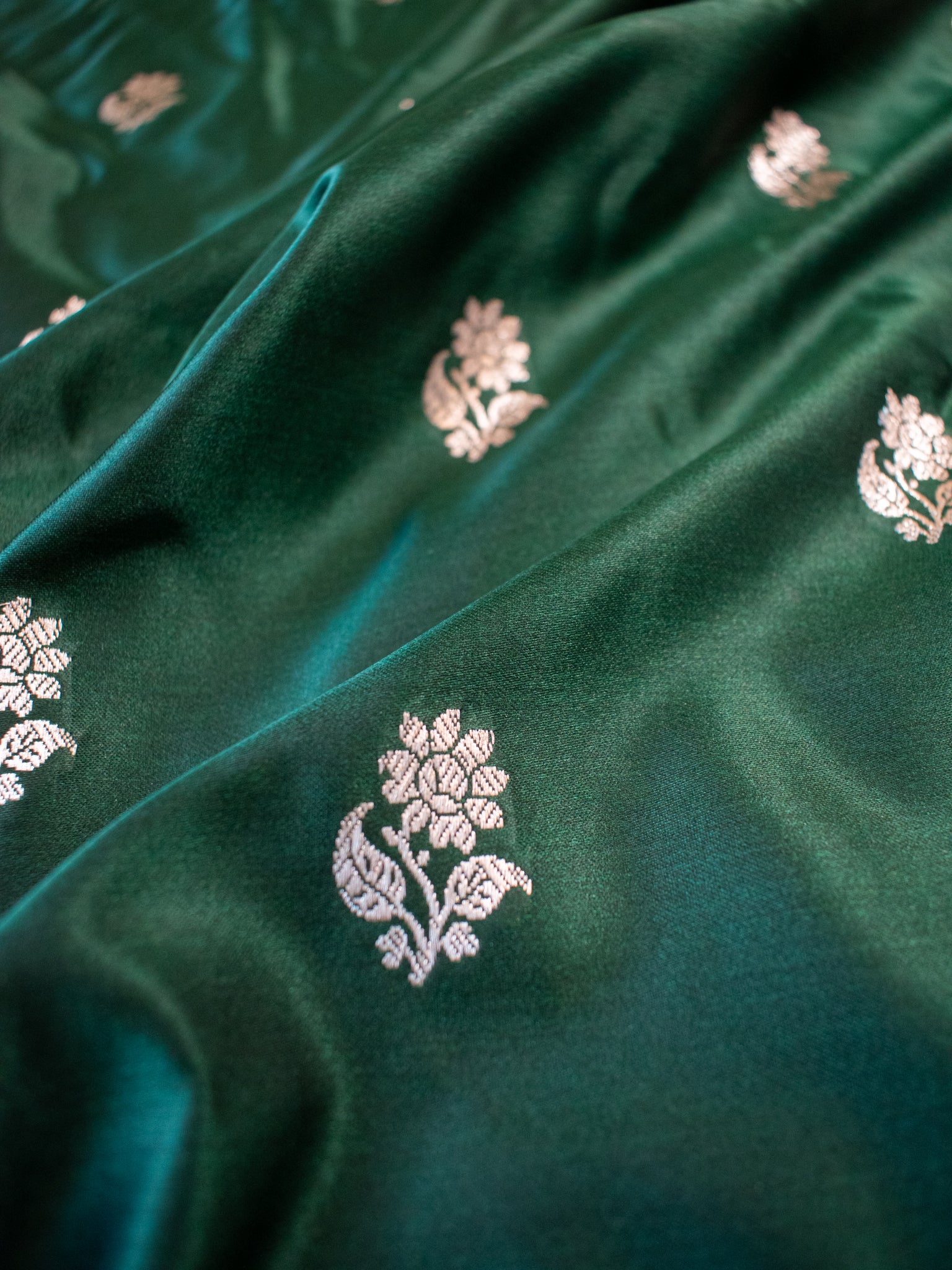 Banarasi Mashru Silk Saree With Buti & Border- Green