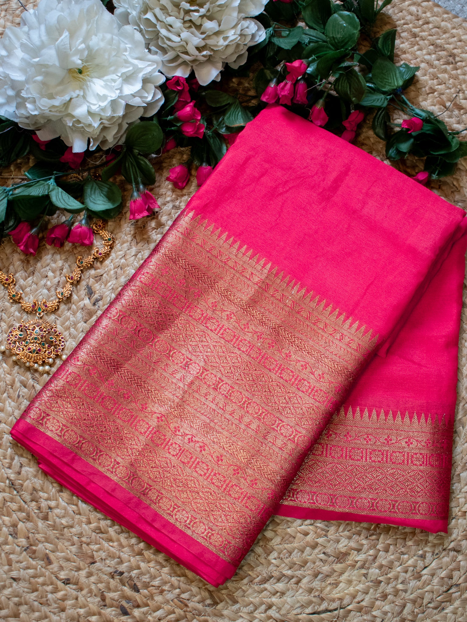 Banarasi Semi Silk Saree With Zari Weaving & Skirt Border-Red