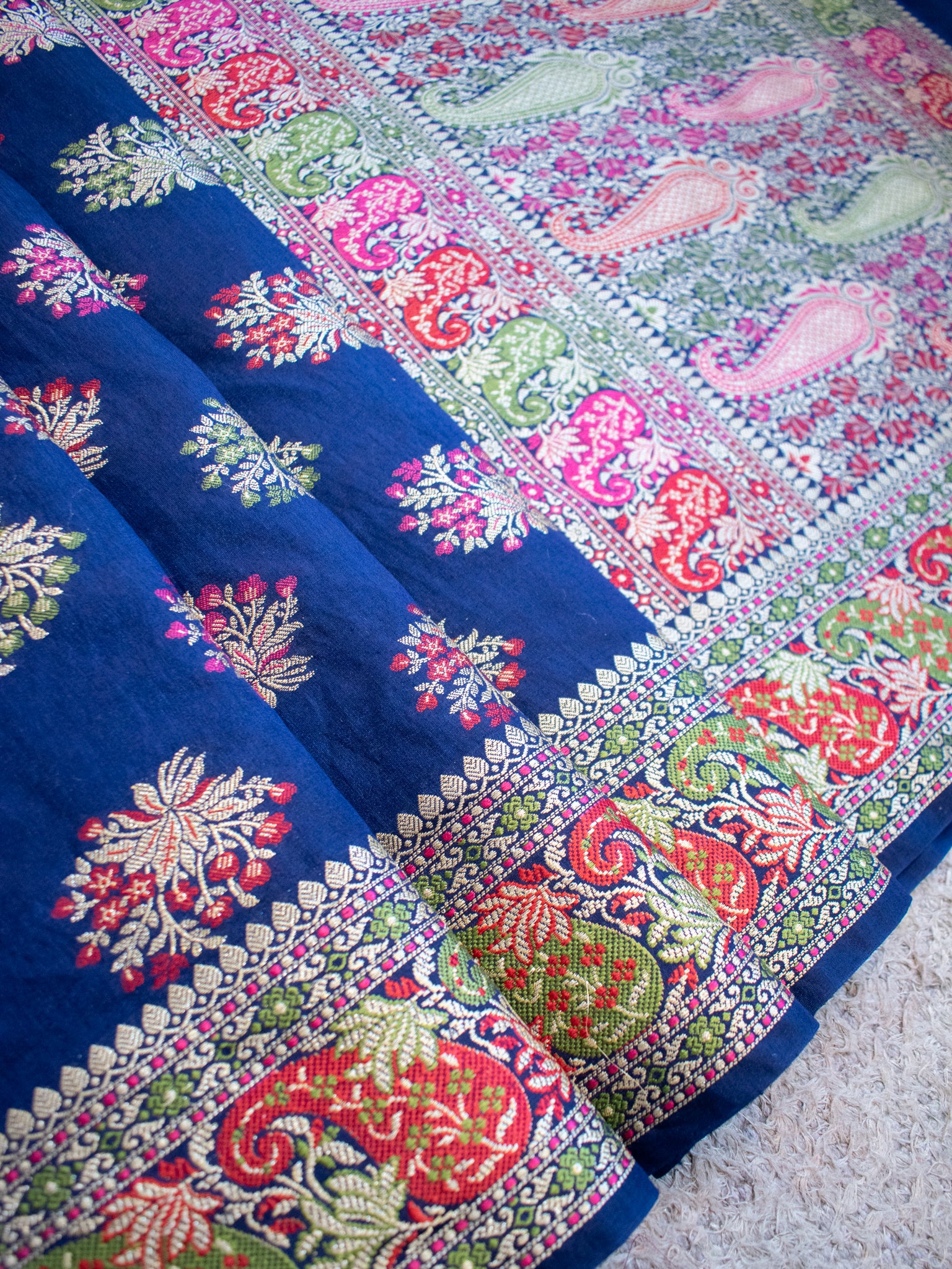 Banarasi Semi Georgette Saree With Resham Work and Border - Blue