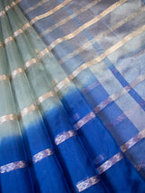 Banarasi Shaded Organza Saree With Zari Weaving-Blue & Grey