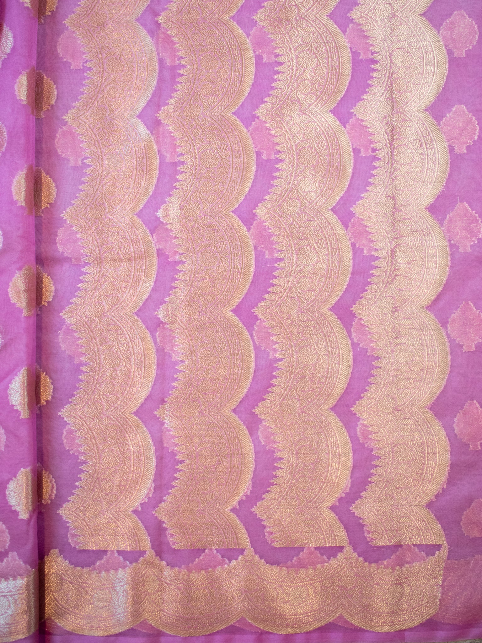 Banarasi Organza Saree With Zari Buta & Border- Pink