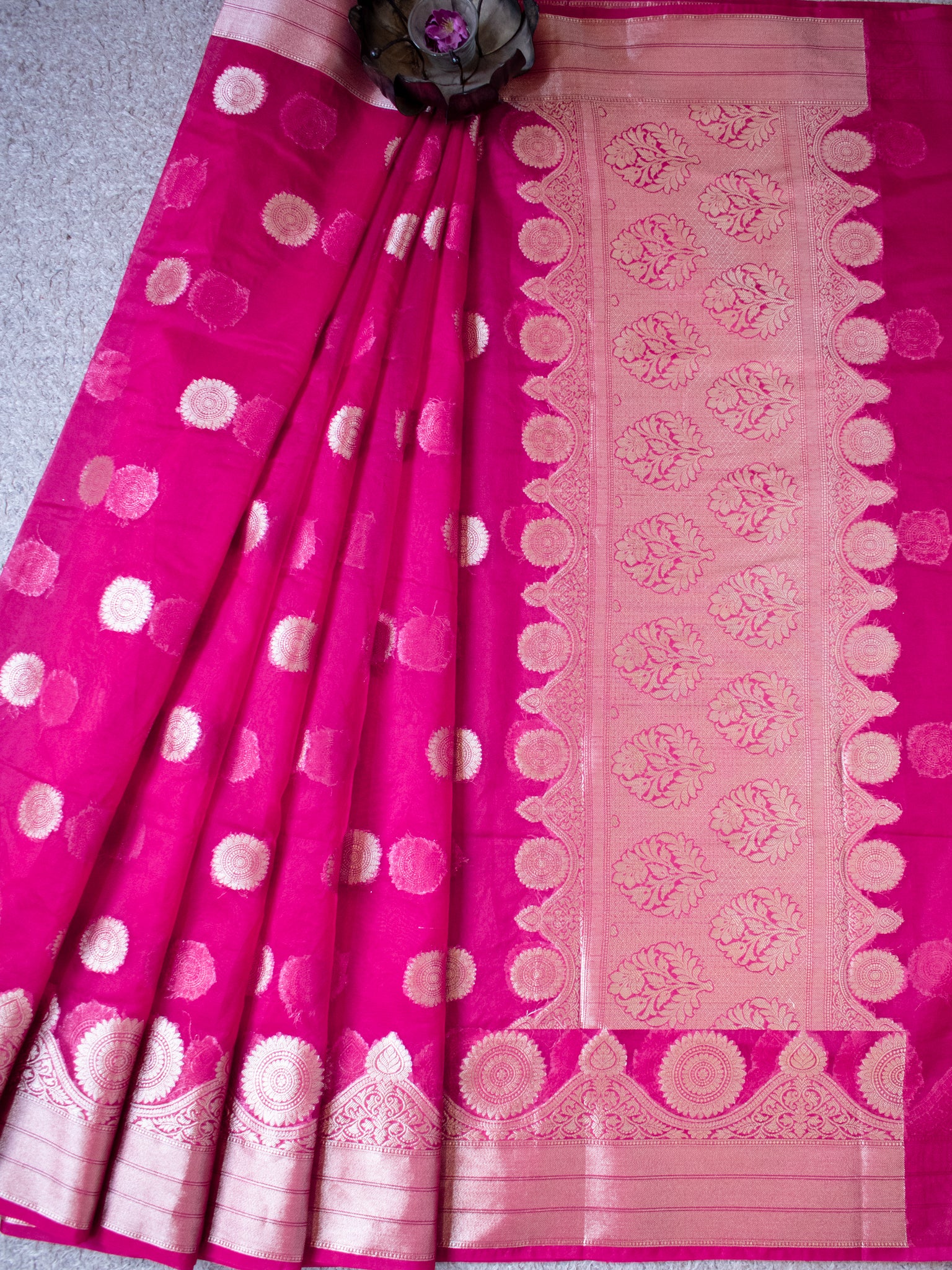 Banarasi Organza Mix Saree With Zari Border - Pink