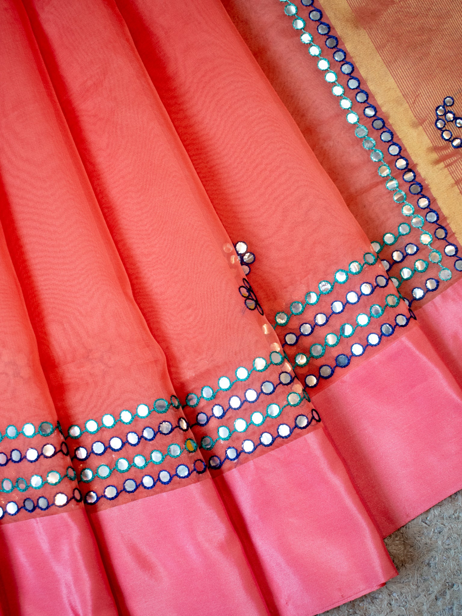 Banarasi Organza Saree With Embroidery & Border - Peach