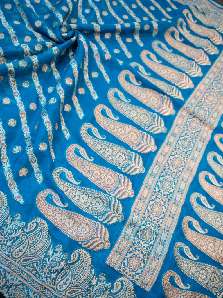 Banarasi Pure Georgette Saree With Resham Weaving-Blue